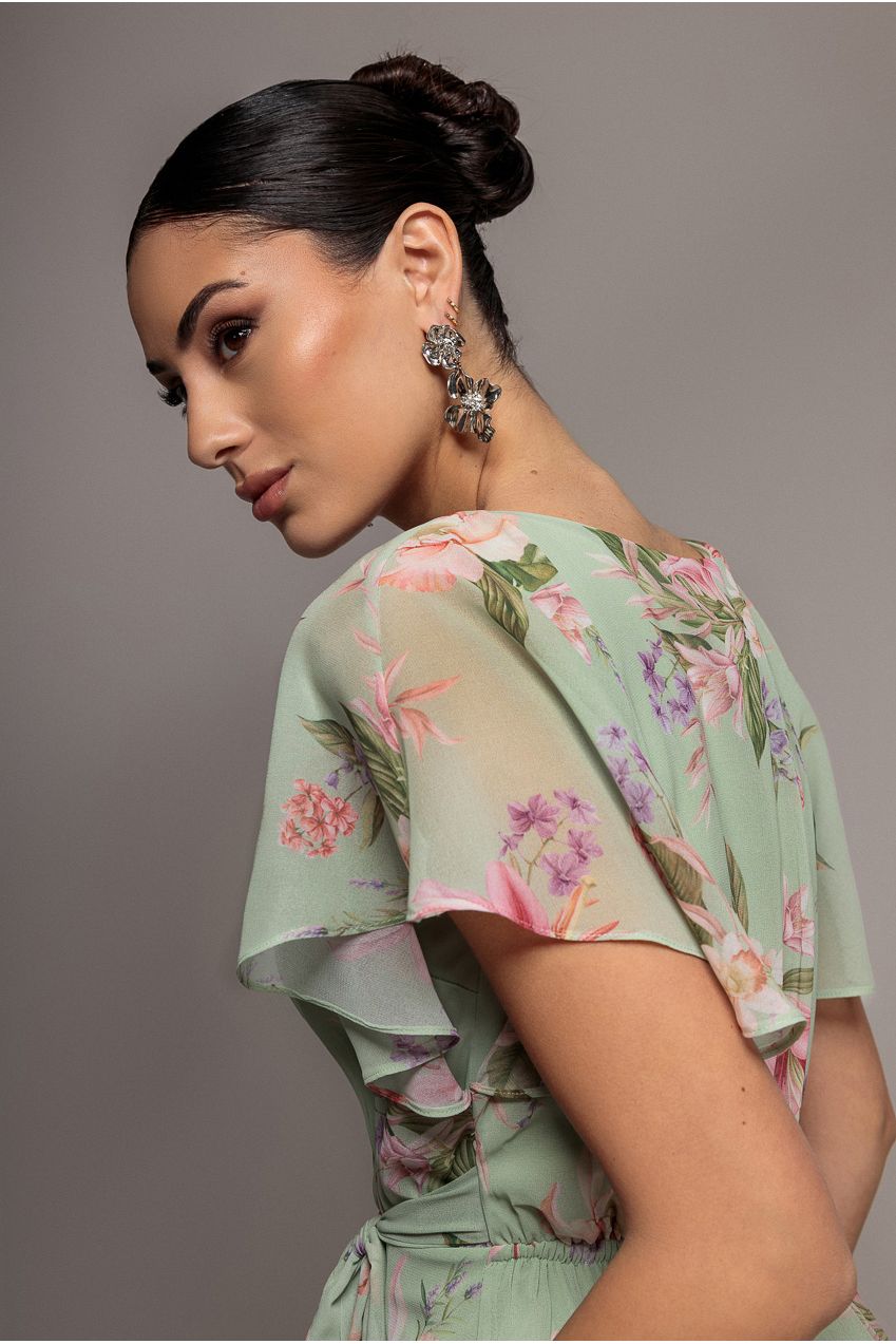 Flutter Sleeve Chiffon Midaxi Wrap Dress - Sage Green DR5140