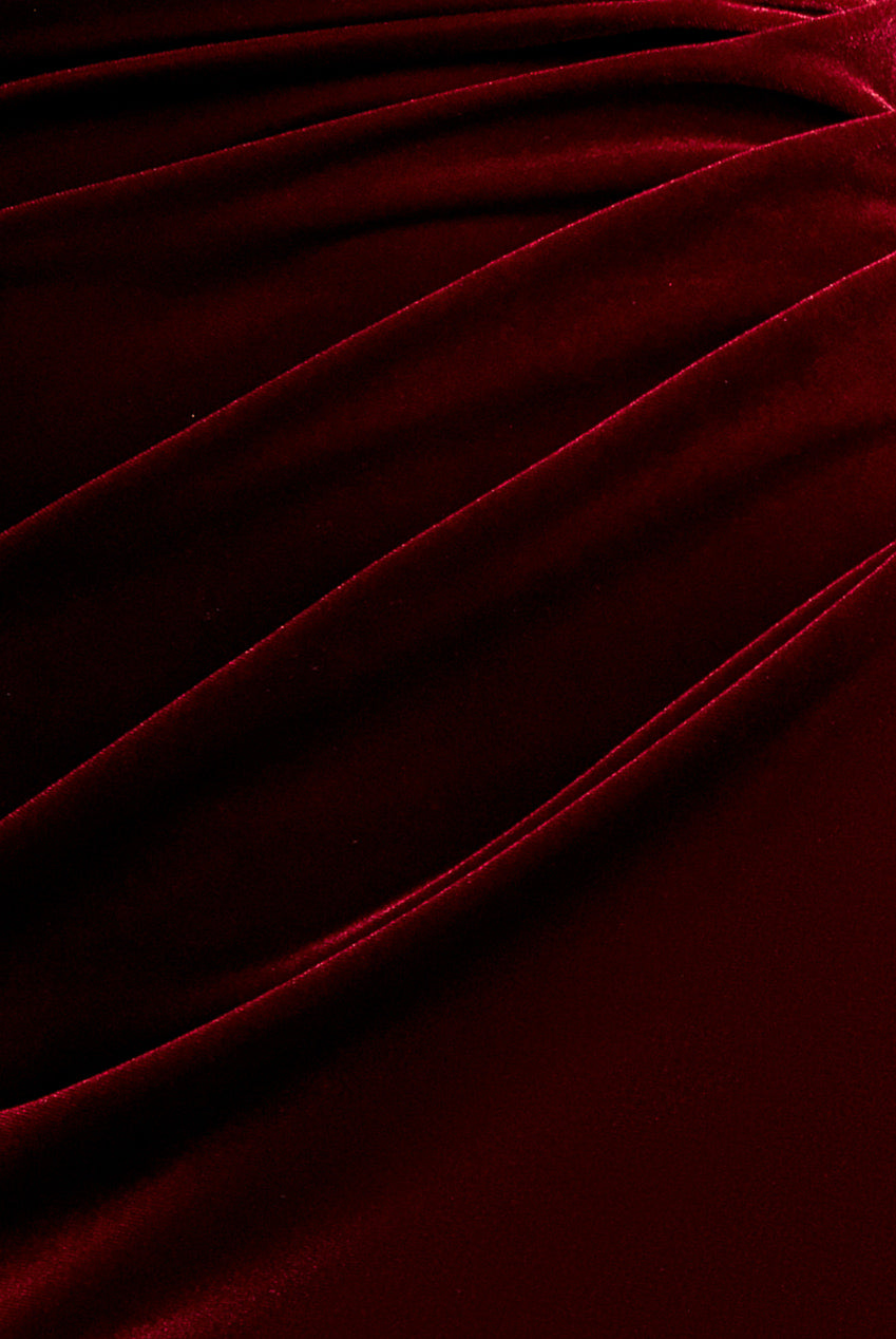 Petal Bow Sleeve Frill Velvet Maxi Dress - Wine DR5164