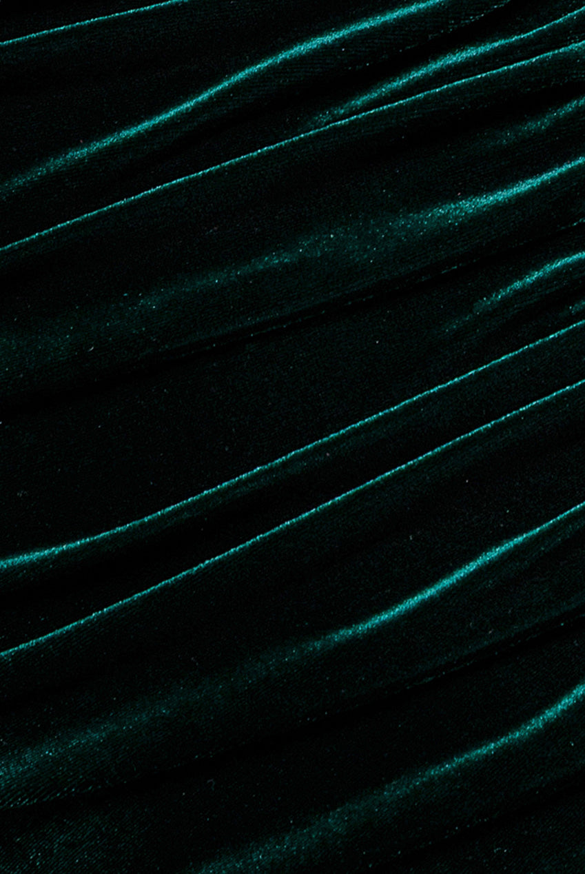 Velvet One Shoulder Bardot Fit And Flare Maxi Dress - Emerald Green DR5166