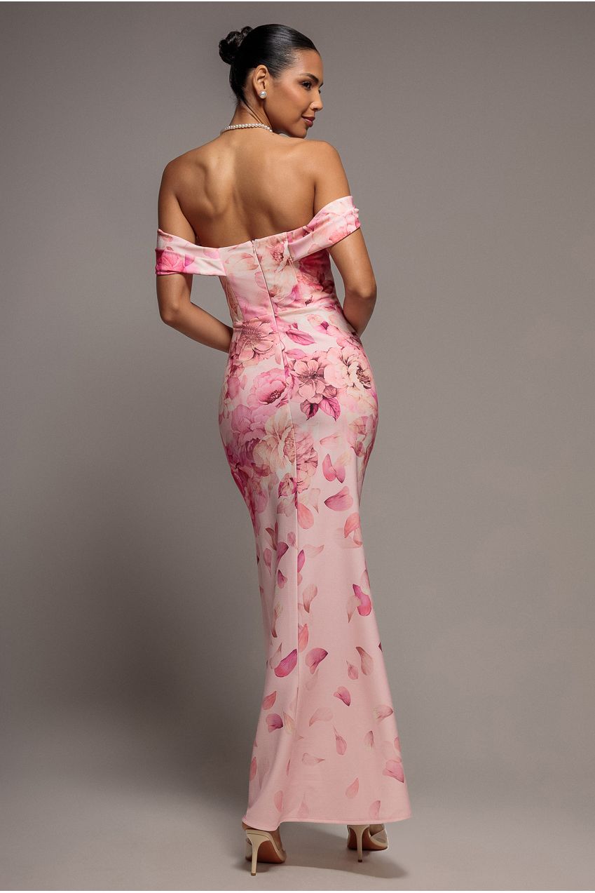 Printed Cowl Neck Pleated Waist Maxi Dress - Blush Pink DR5186