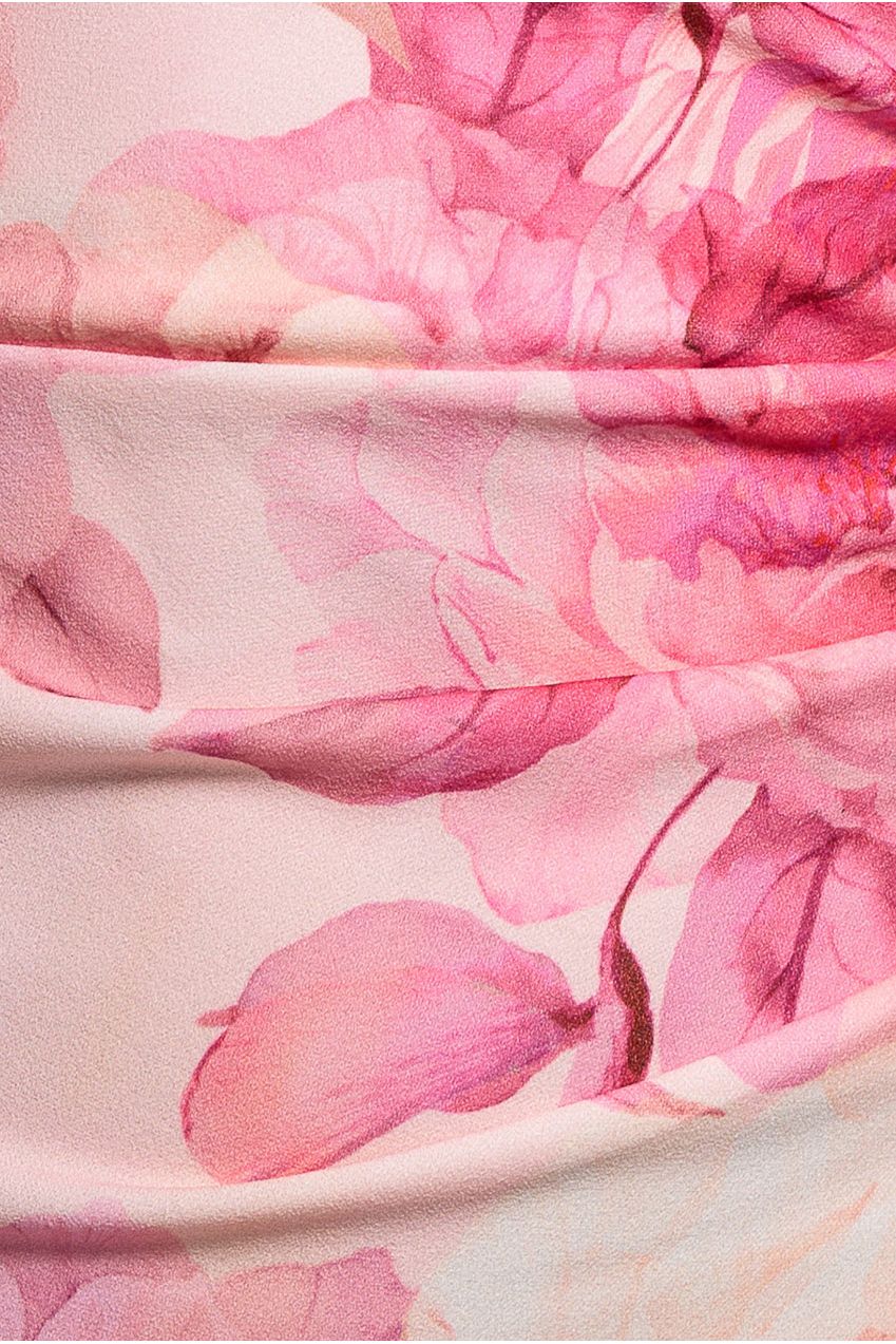 Printed Cowl Neck Pleated Waist Maxi Dress - Blush Pink DR5186