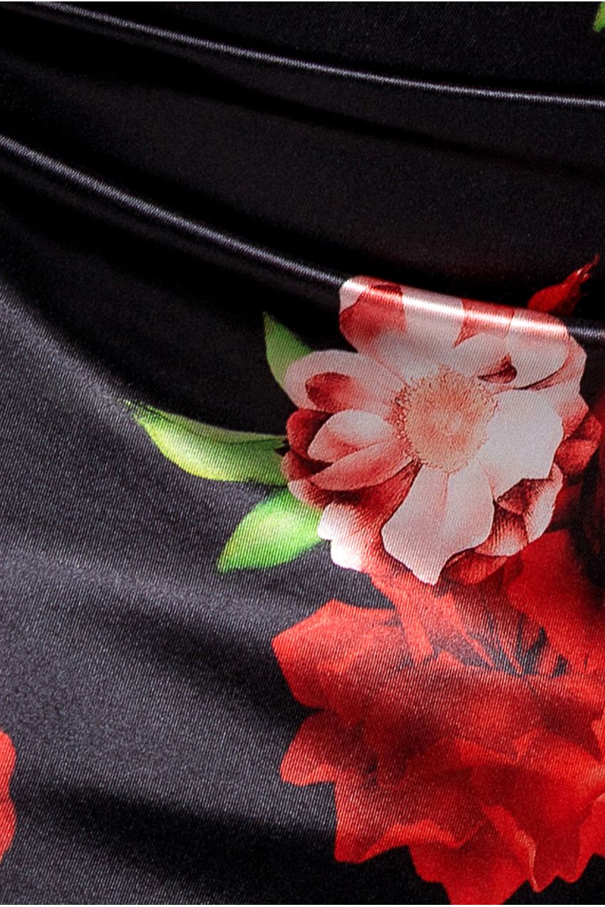 Floral Print Satin Cowl Neck Maxi Dress - Black DR5191