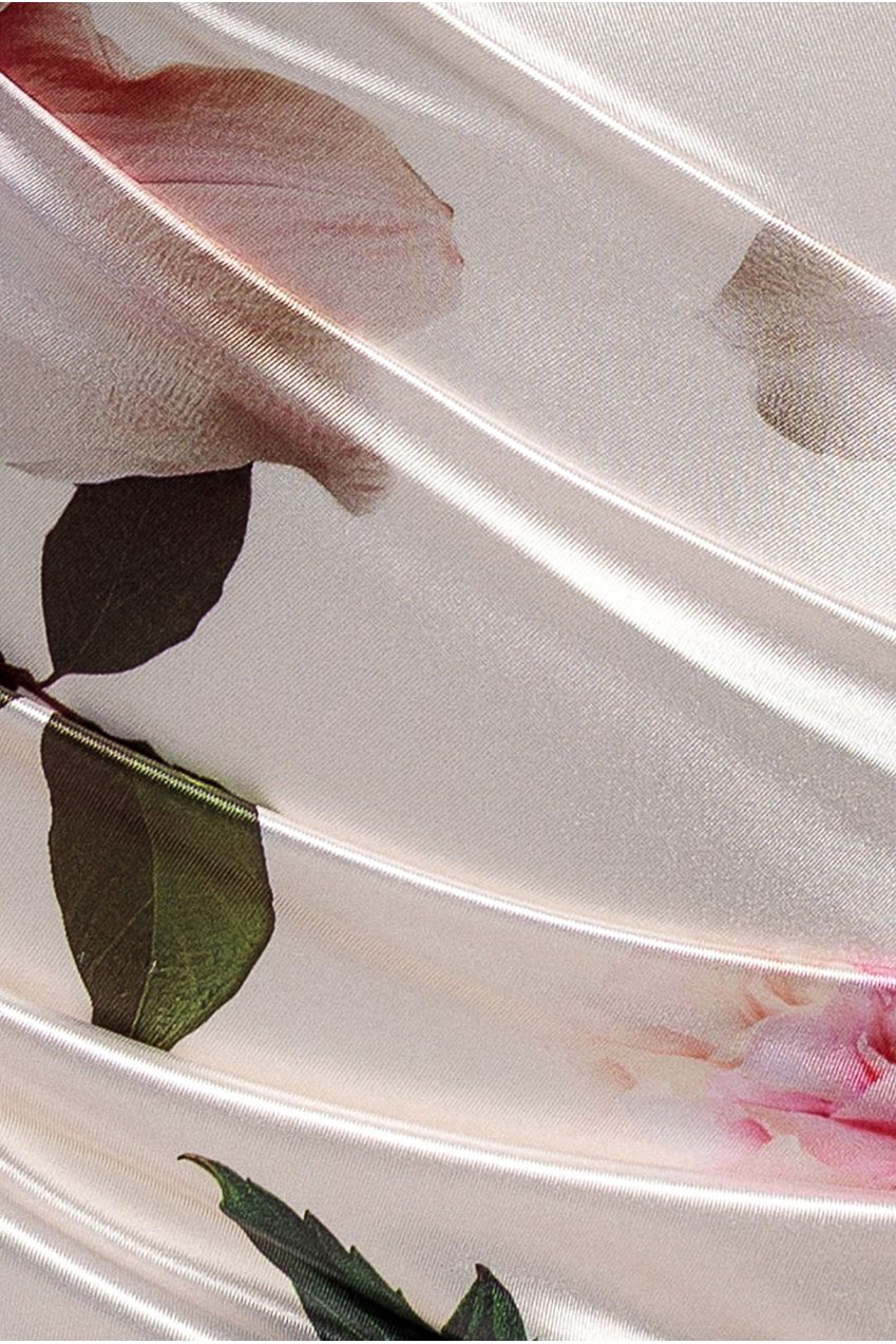 Floral Print Satin Cowl Neck Maxi Dress - Cream DR5191