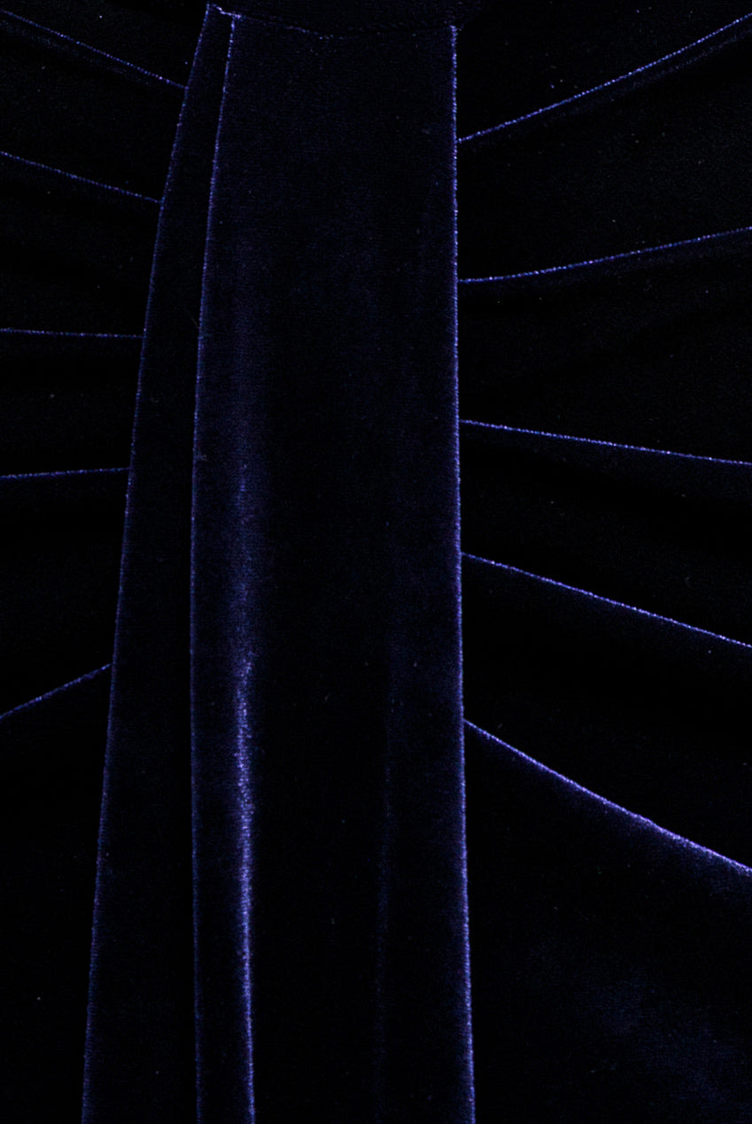 Off Shoulder Bardot Draped Velvet Maxi Dress - Indigo DR5194