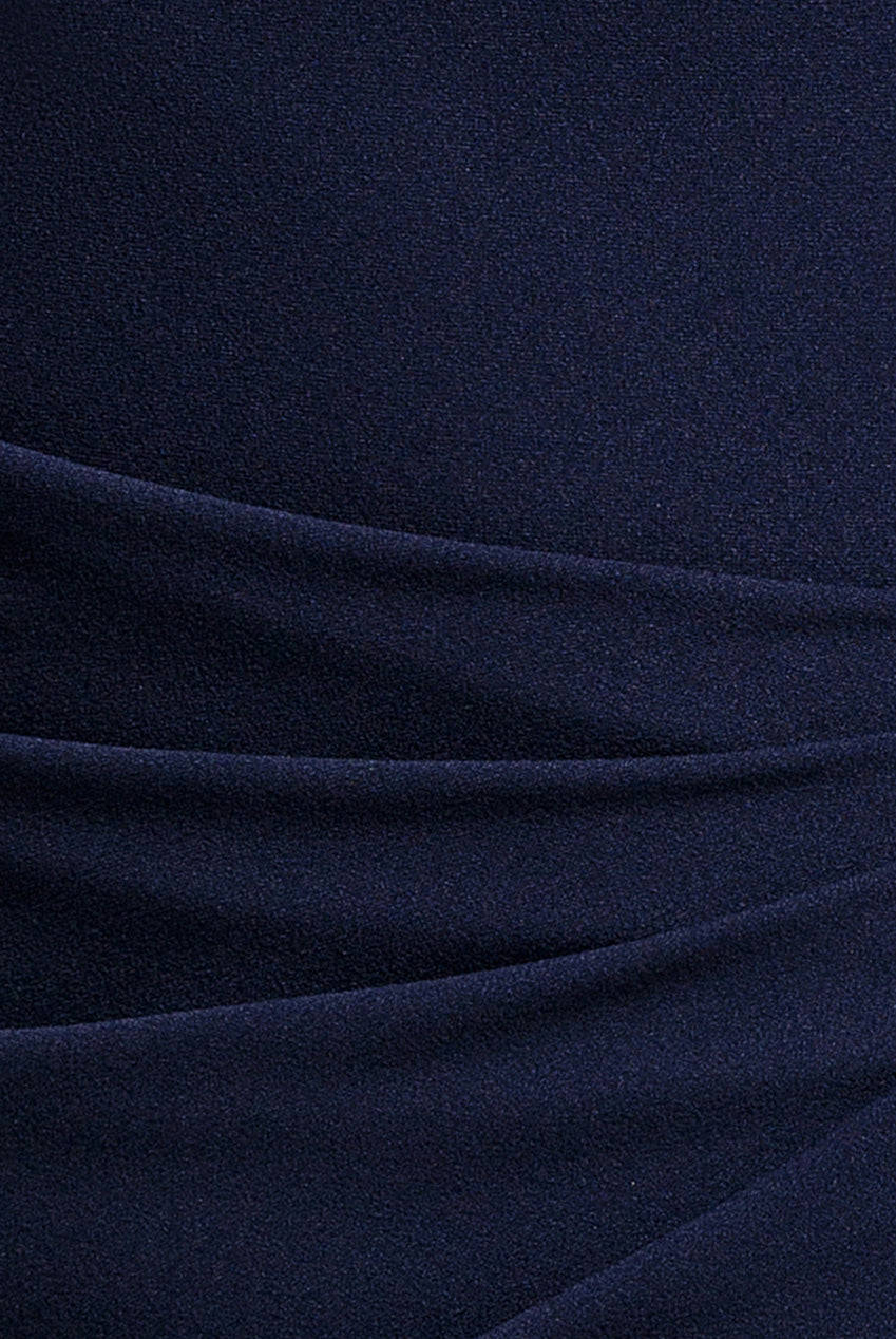 Asymmetric One Shoulder Front Split Scuba Crepe Maxi Dress - Navy Blue DR5200