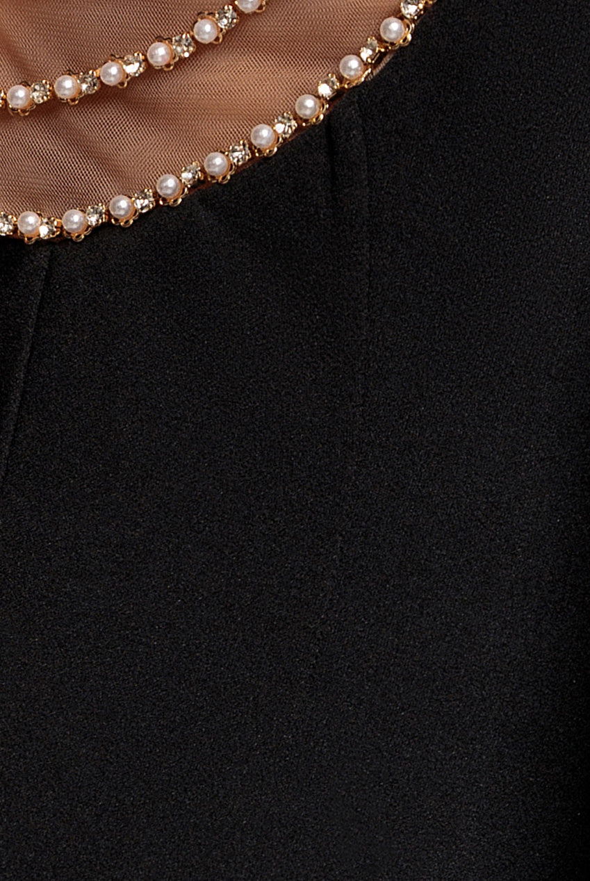 Diamante Pearl Neck Scuba Crepe Sleeveless Maxi Dress - Black DR5210