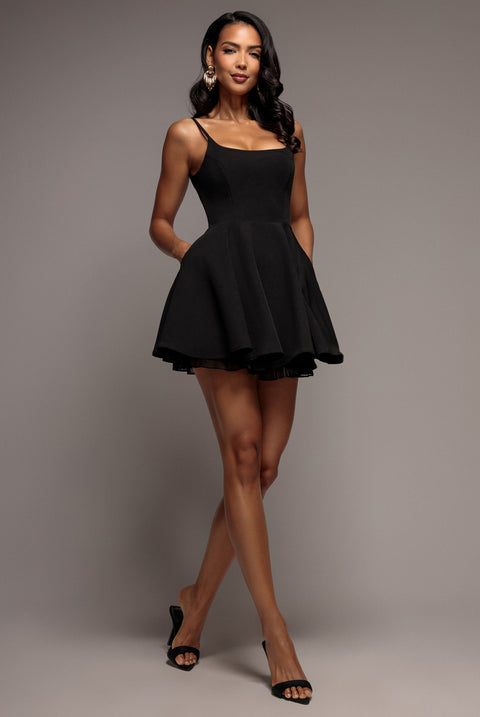 Sleeveless Scoop Neck Skater Mini Dress - Black by Goddiva