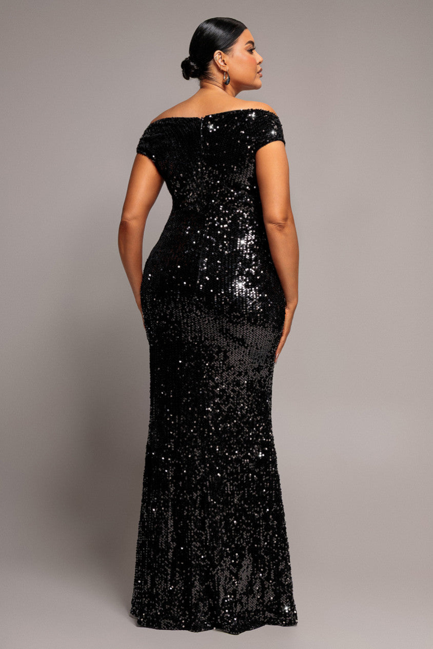Wrap Velvet Sequin Maxi Dress - Black DR5256PLUS