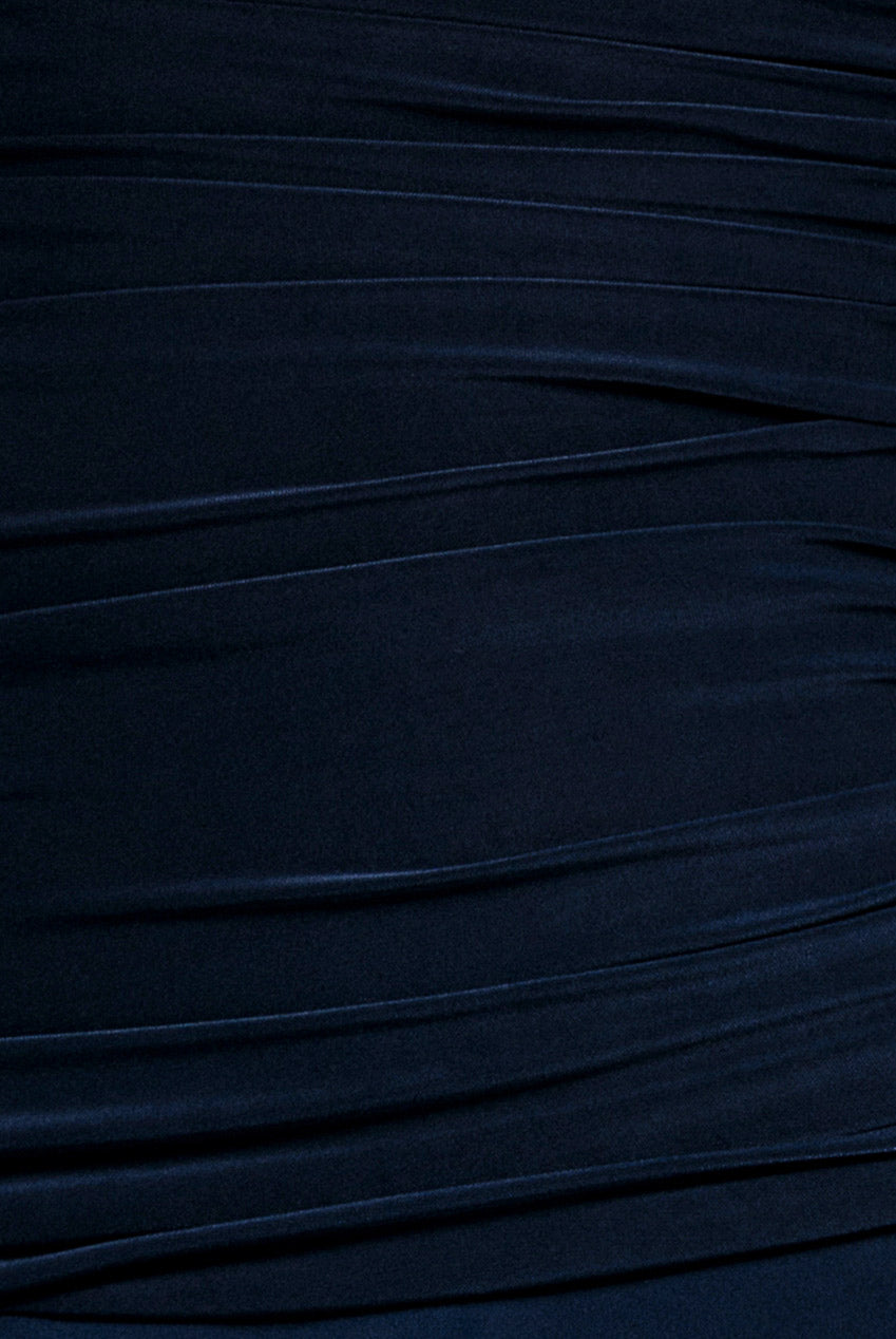 Halter Neck Empire Waist Gathered Maxi Dress - Navy Blue DR5259