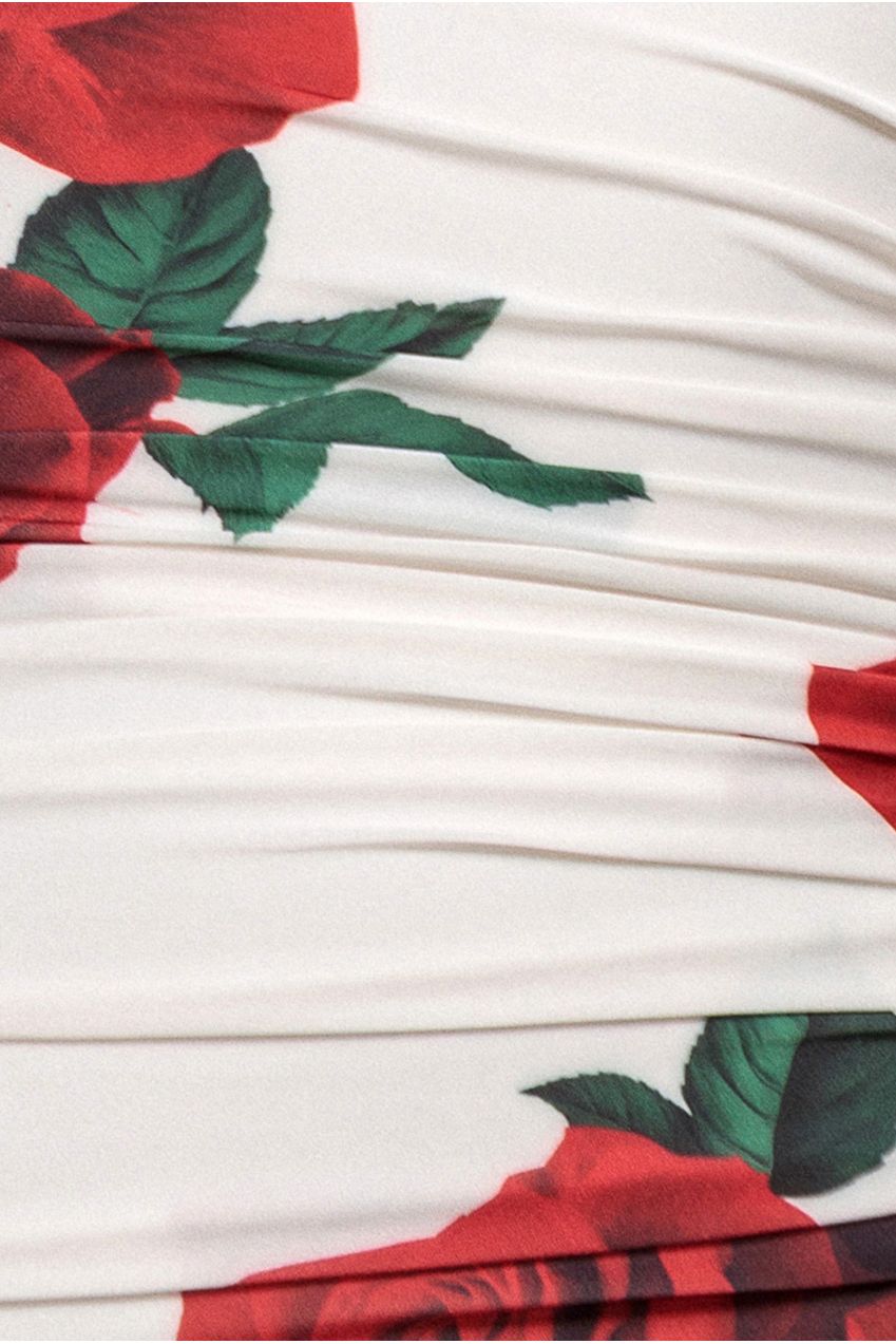 Floral Halter Neck Empire Waist Gathered Maxi Dress - Rose Print DR5259