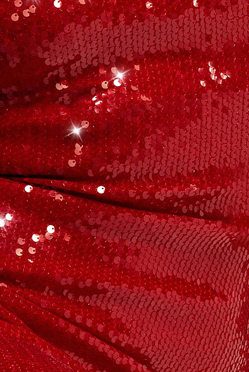 Sleeveless Square Neck Sequin Mermaid Maxi Dress - Red DR5290