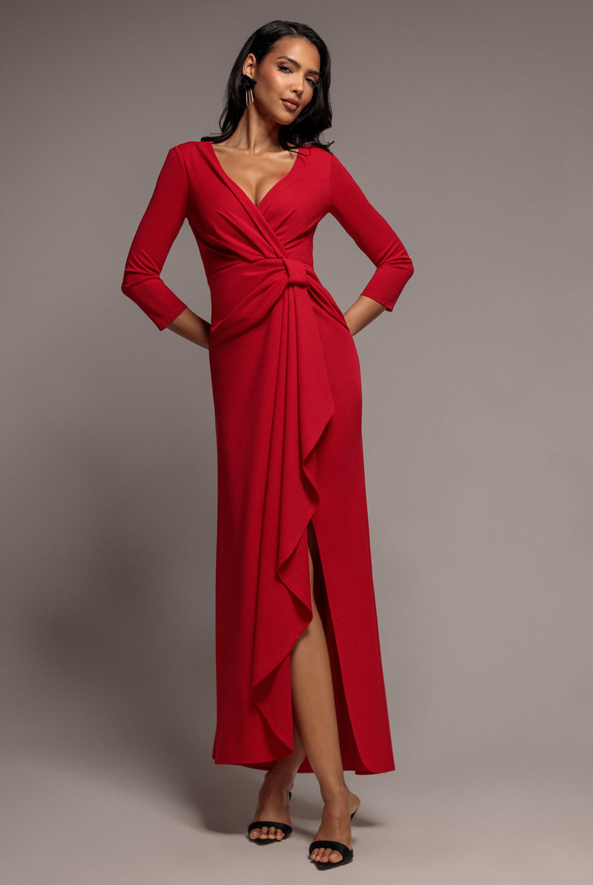 Front Wrap Asymmetric Hem Scuba Maxi Dress - Red DR5295