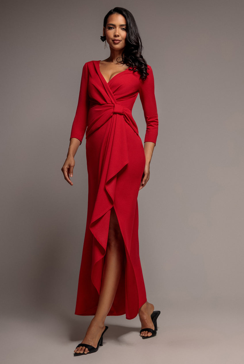 Front Wrap Asymmetric Hem Scuba Maxi Dress - Red DR5295