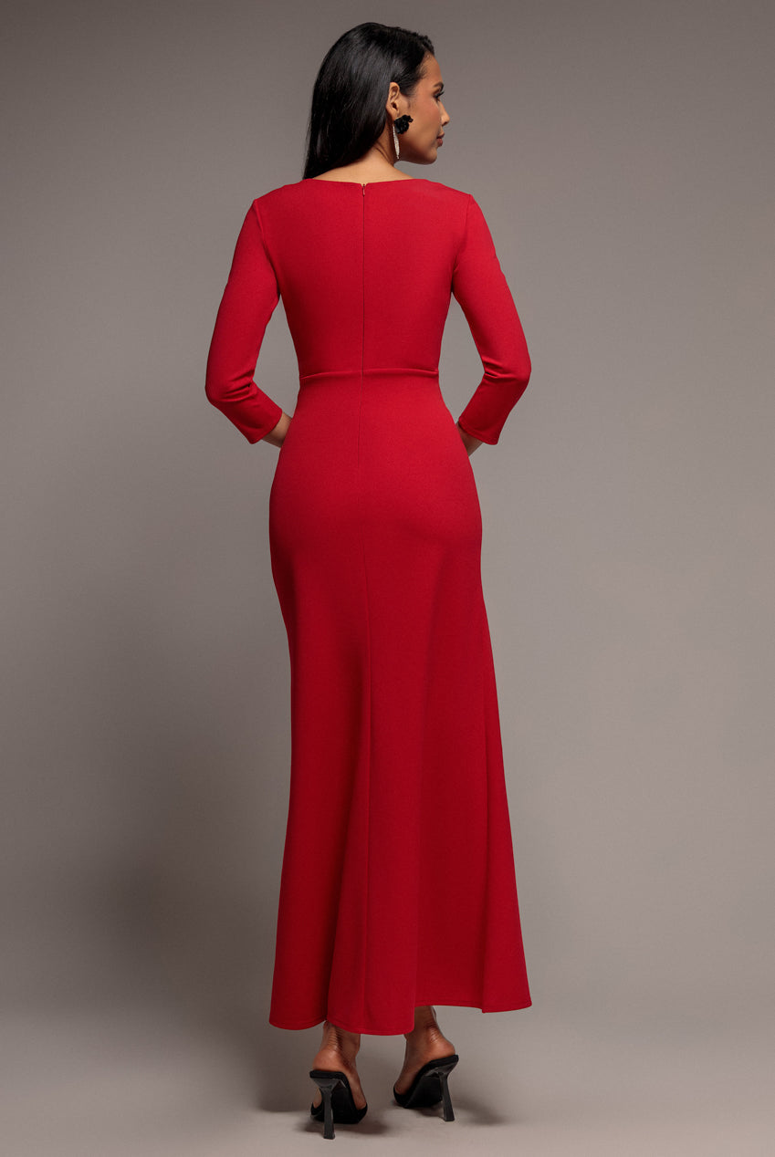 Front Wrap Asymmetric Hem Scuba Maxi Dress - Red DR5295
