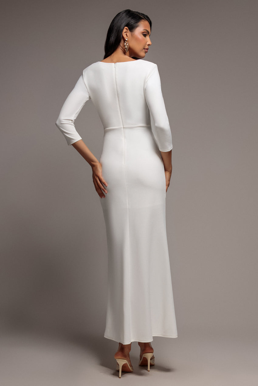 Front Wrap Asymmetric Hem Scuba Maxi Dress - White DR5295