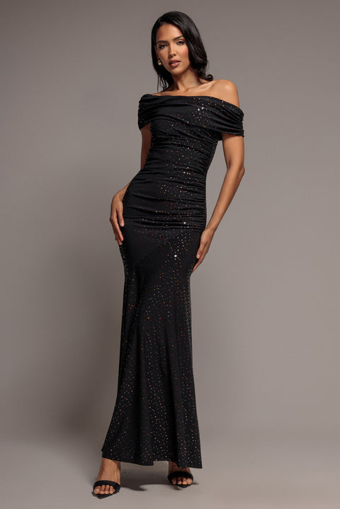 One Shoulder Fit And Flare Sequin Maxi Dress - Black Copper by Goddiva