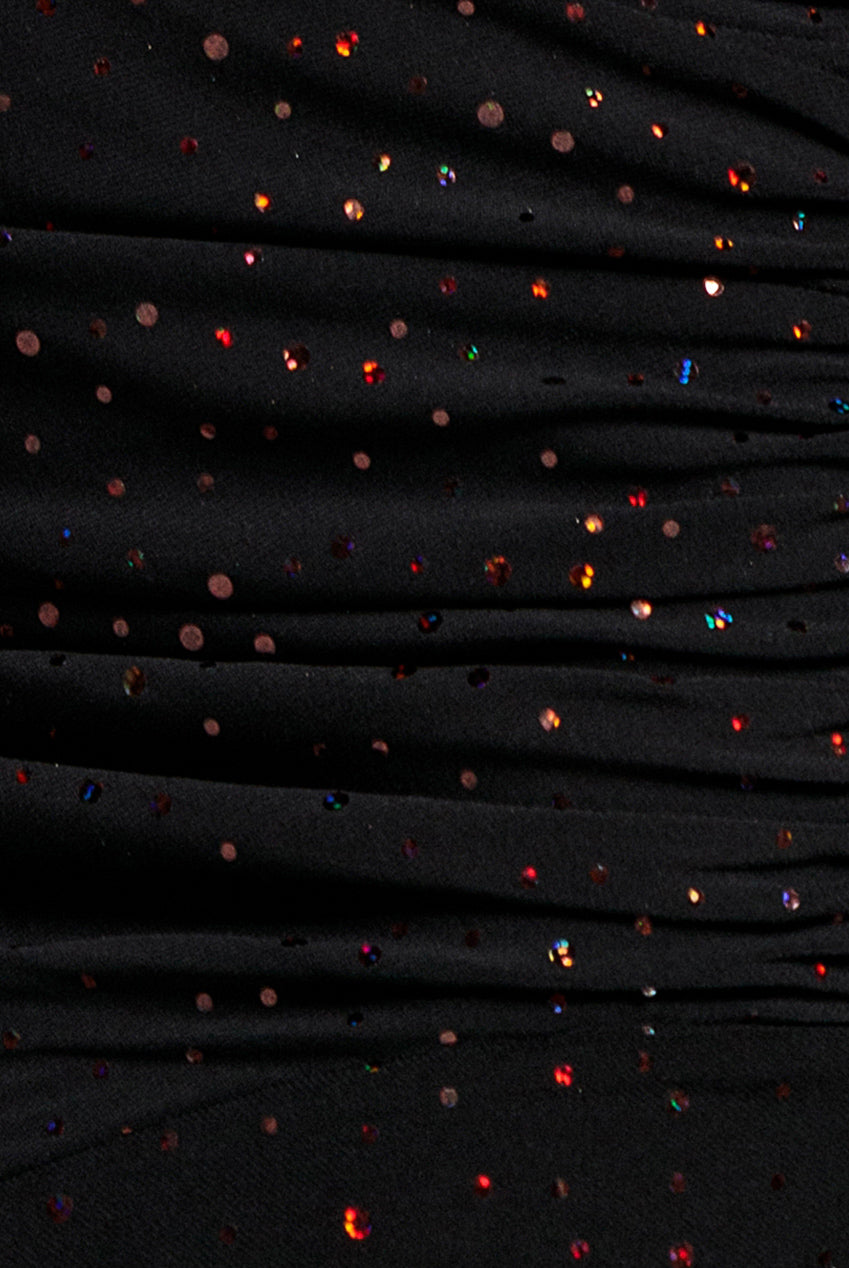 One Shoulder Fit And Flare Sequin Maxi Dress - Black Copper DR5324