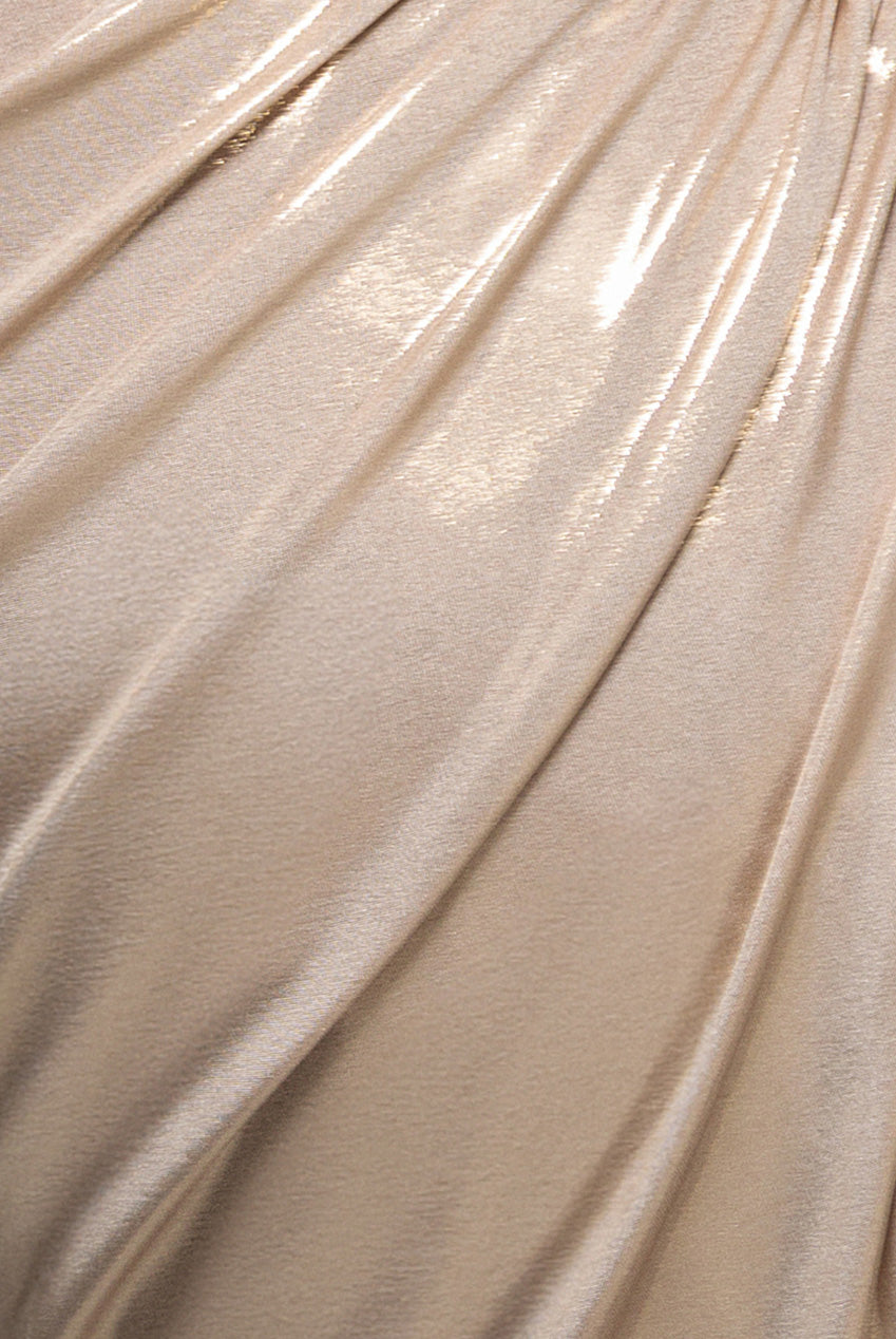 Off The Shoulder Corset Wrap Corset Foil Maxi Dress - Gold DR5364
