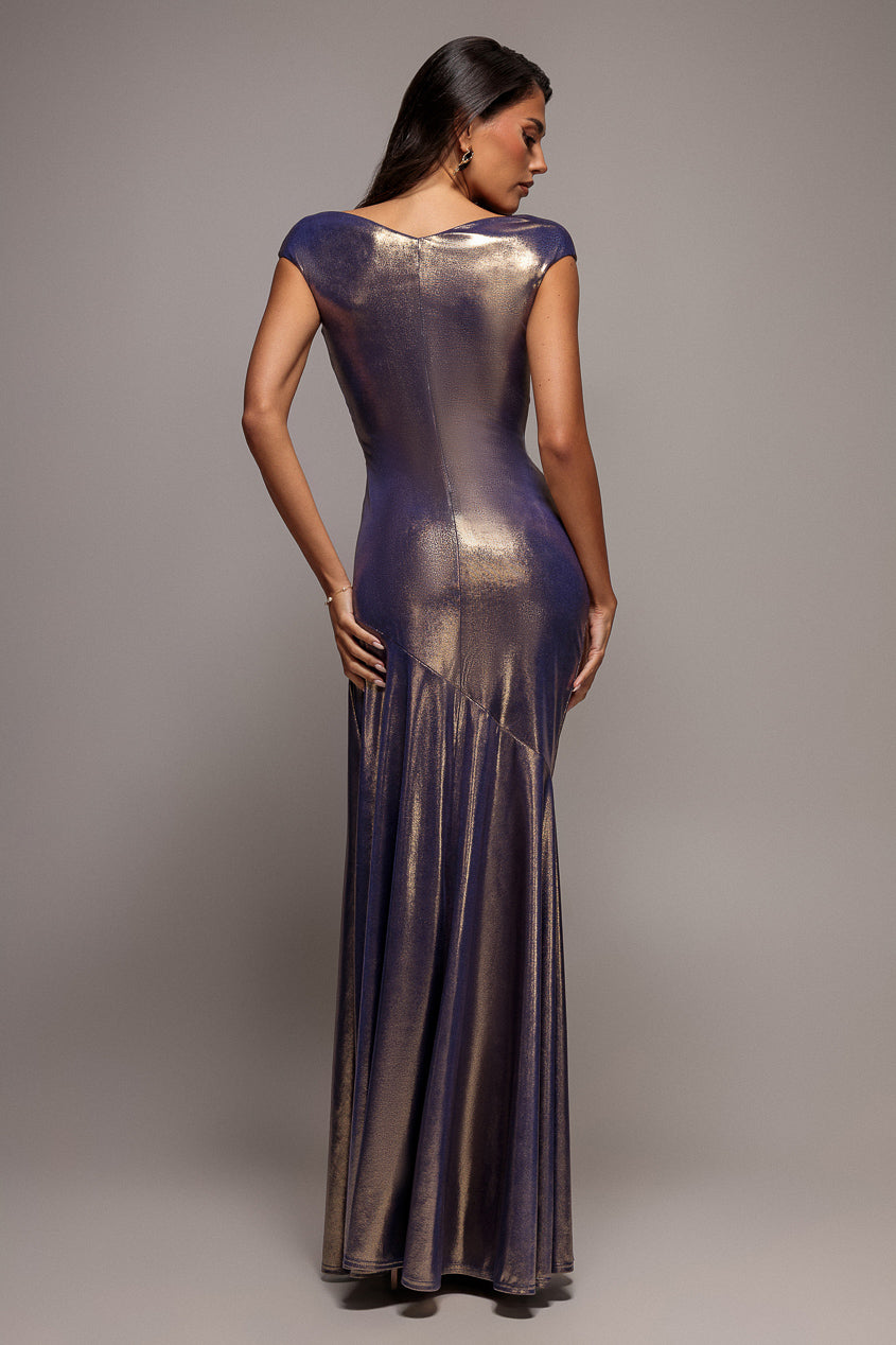 Side Gathered Slant Tiered Front Wrap Mermaid Maxi Dress - Dark Gold DR5394