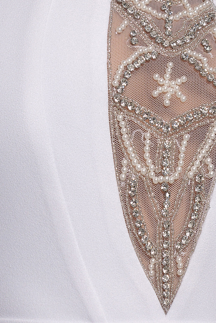Embellished High Neck Back Cut Out Maxi Dress - White DR821W