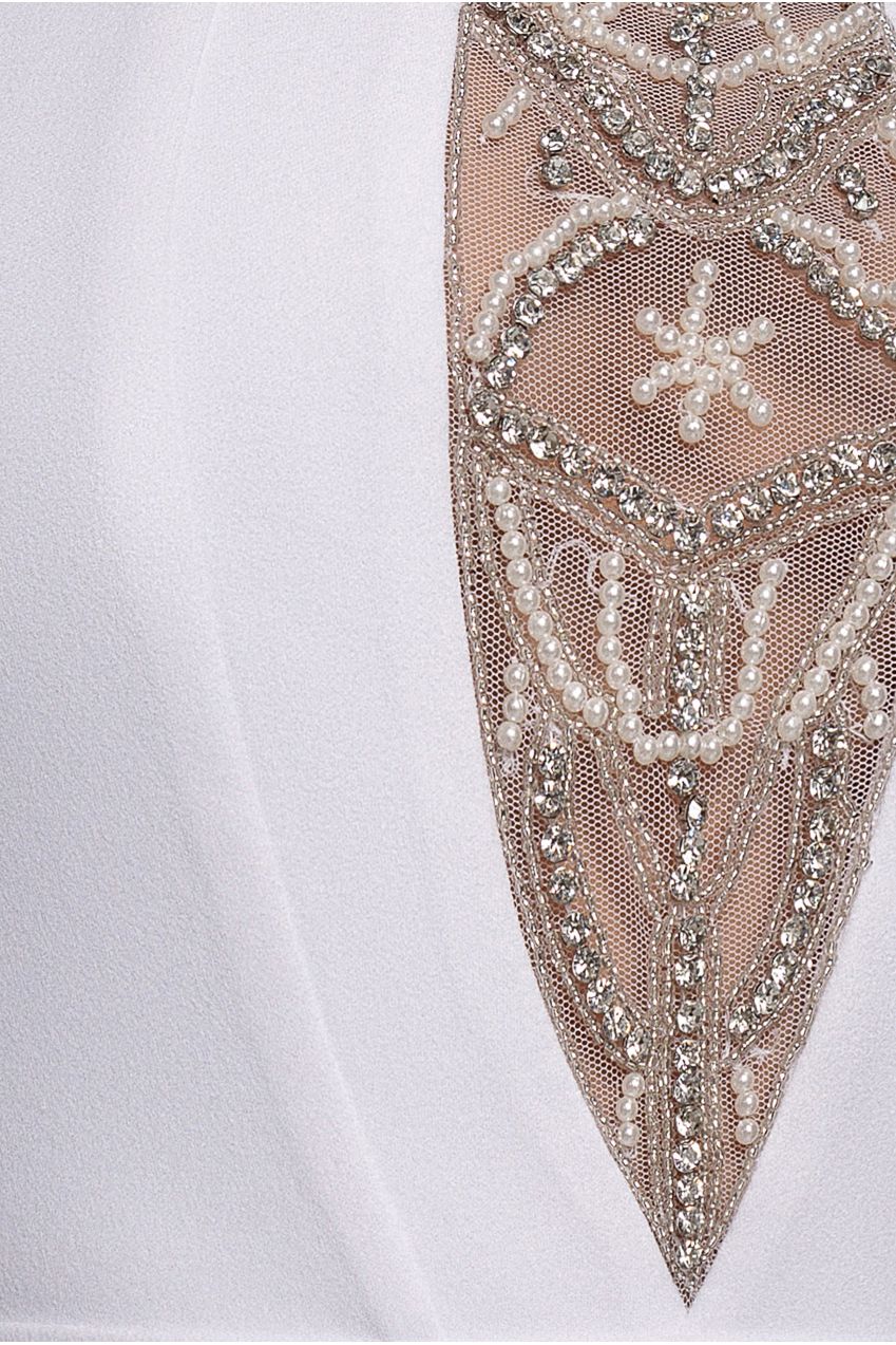 Embellished High Neck Back Cut Out Maxi Dress - White DR821W