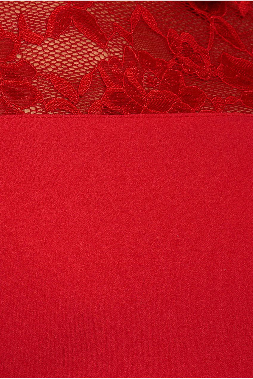 Lace Detail Bodycon Collar Midi Dress - Red DR960
