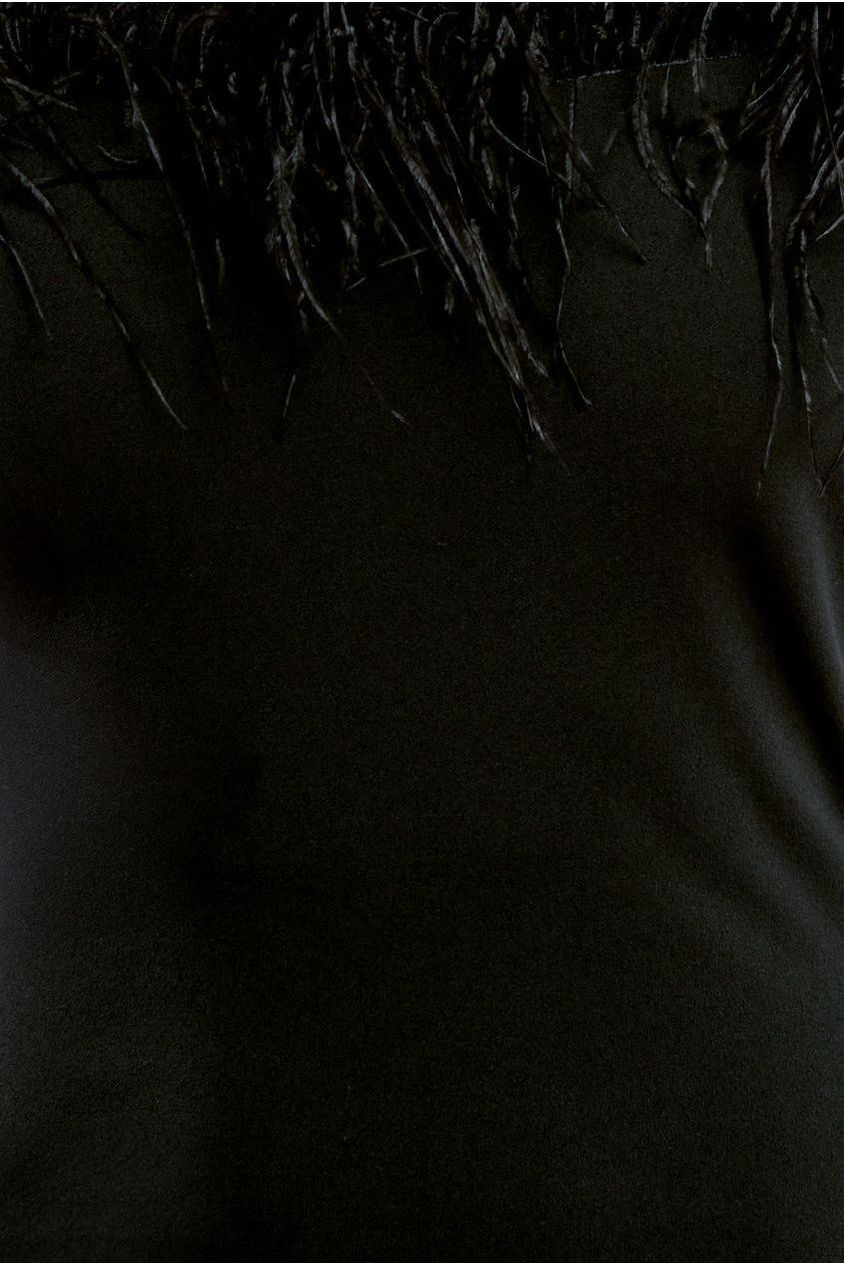 Scuba Off The Shoulder Feather Trim Maxi - Black DR4047