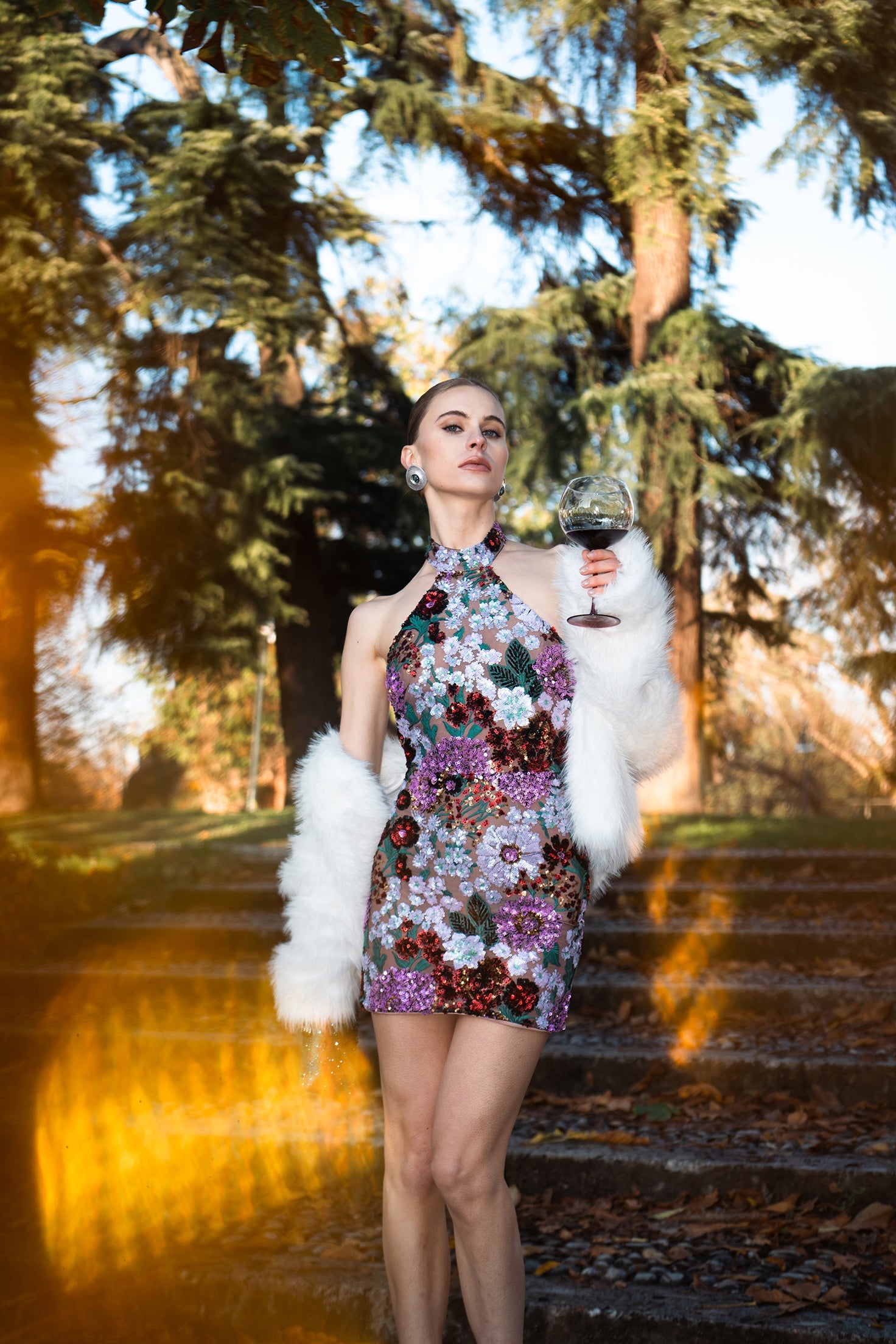 Polasa Halter Sleeveless Sequins Flower Mini Dress D250801342