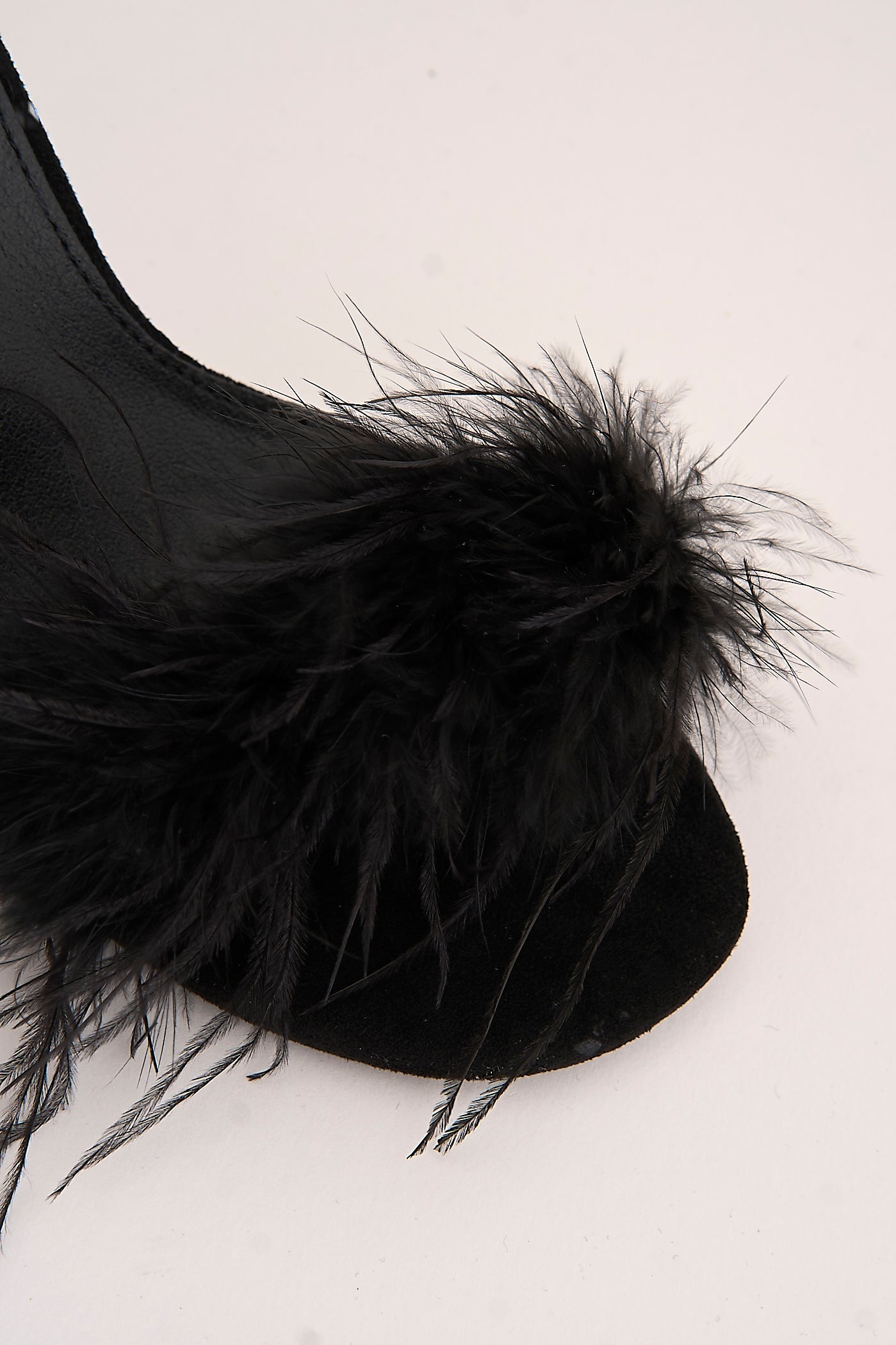 Margot Feathered Trim Band Slingback Heeled Sandals In Black P-1487-BLK