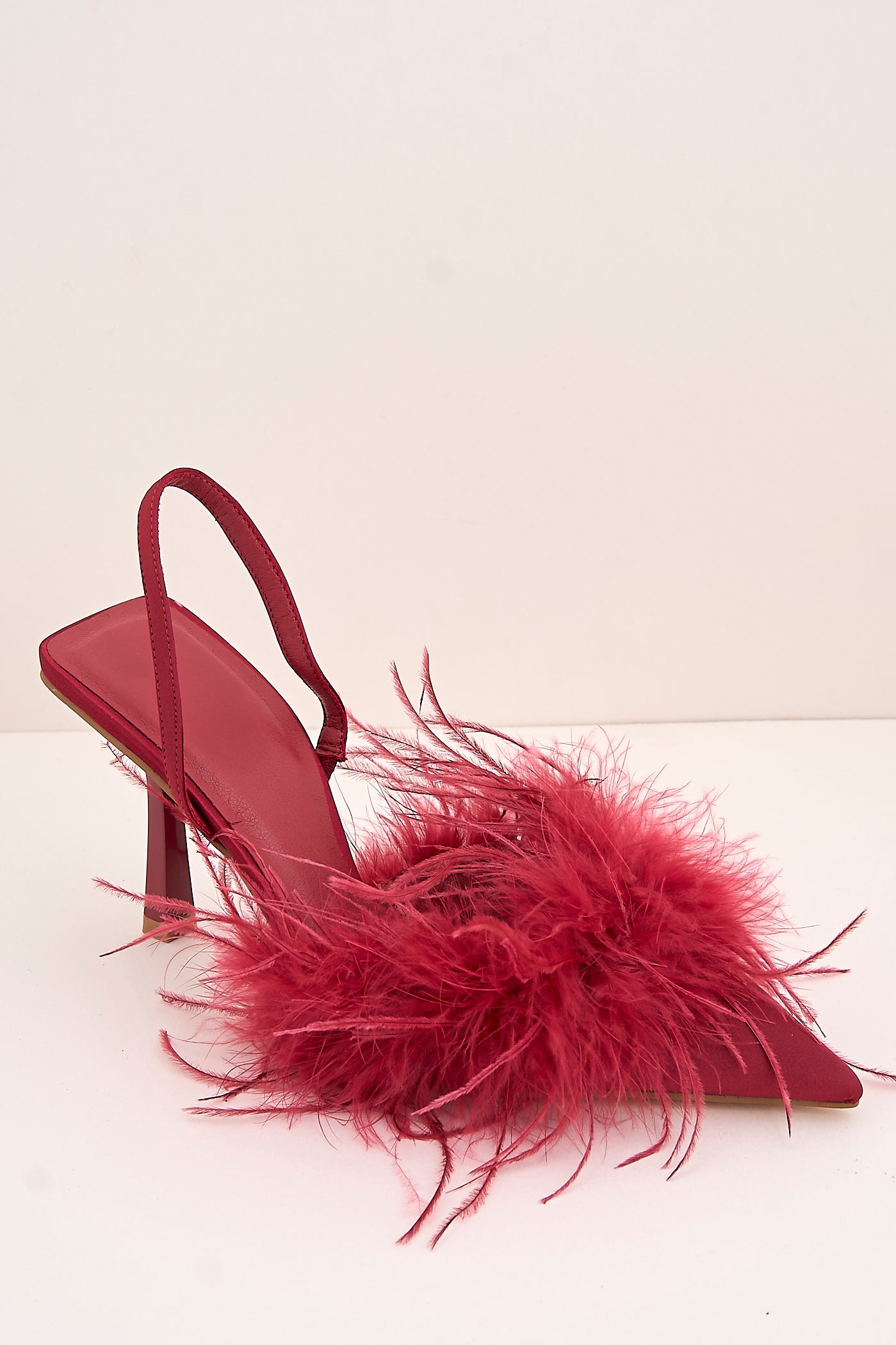 Aisla Pointed Toe Feather Slingback Court Shoes In Red P-1367-RED