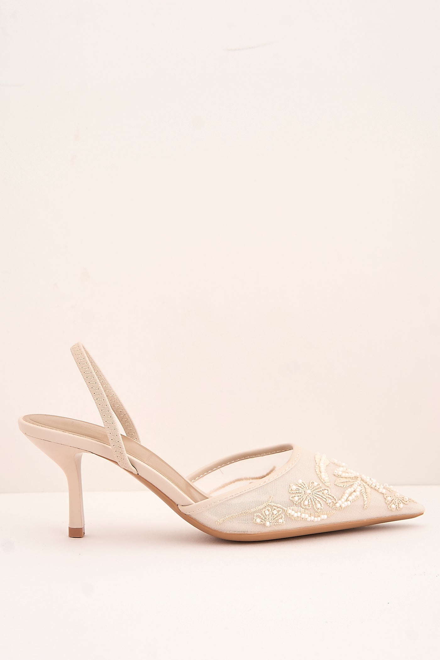 Romina Bead Embellished Mesh Slingback Court Shoes In Beige 13GB-17-BEI