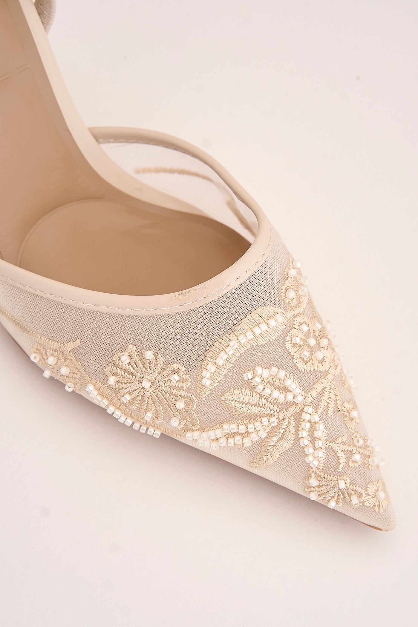 Romina Bead Embellished Mesh Slingback Court Shoes In Beige 13GB-17-BEI