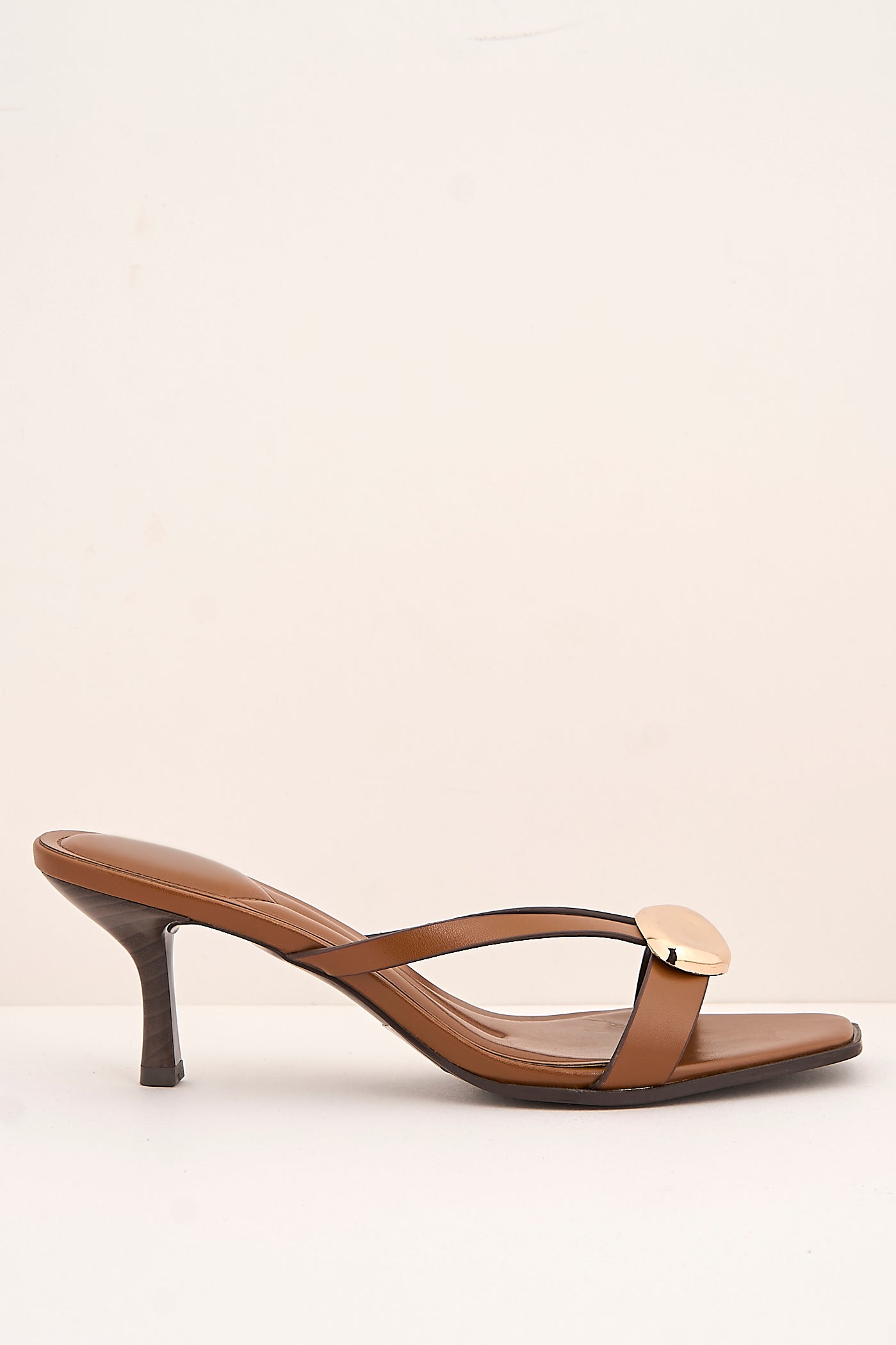 Riona Gold Pebble Detail Slip On Kitten Heel Mules In Tan 3757-BU43-TAN