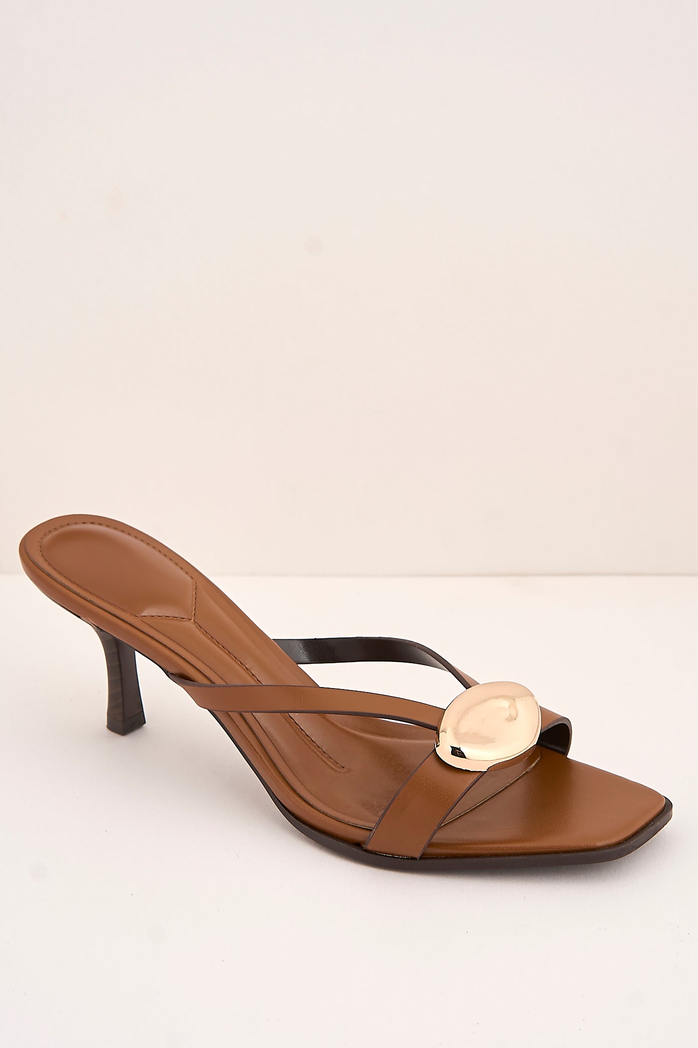 Riona Gold Pebble Detail Slip On Kitten Heel Mules In Tan 3757-BU43-TAN