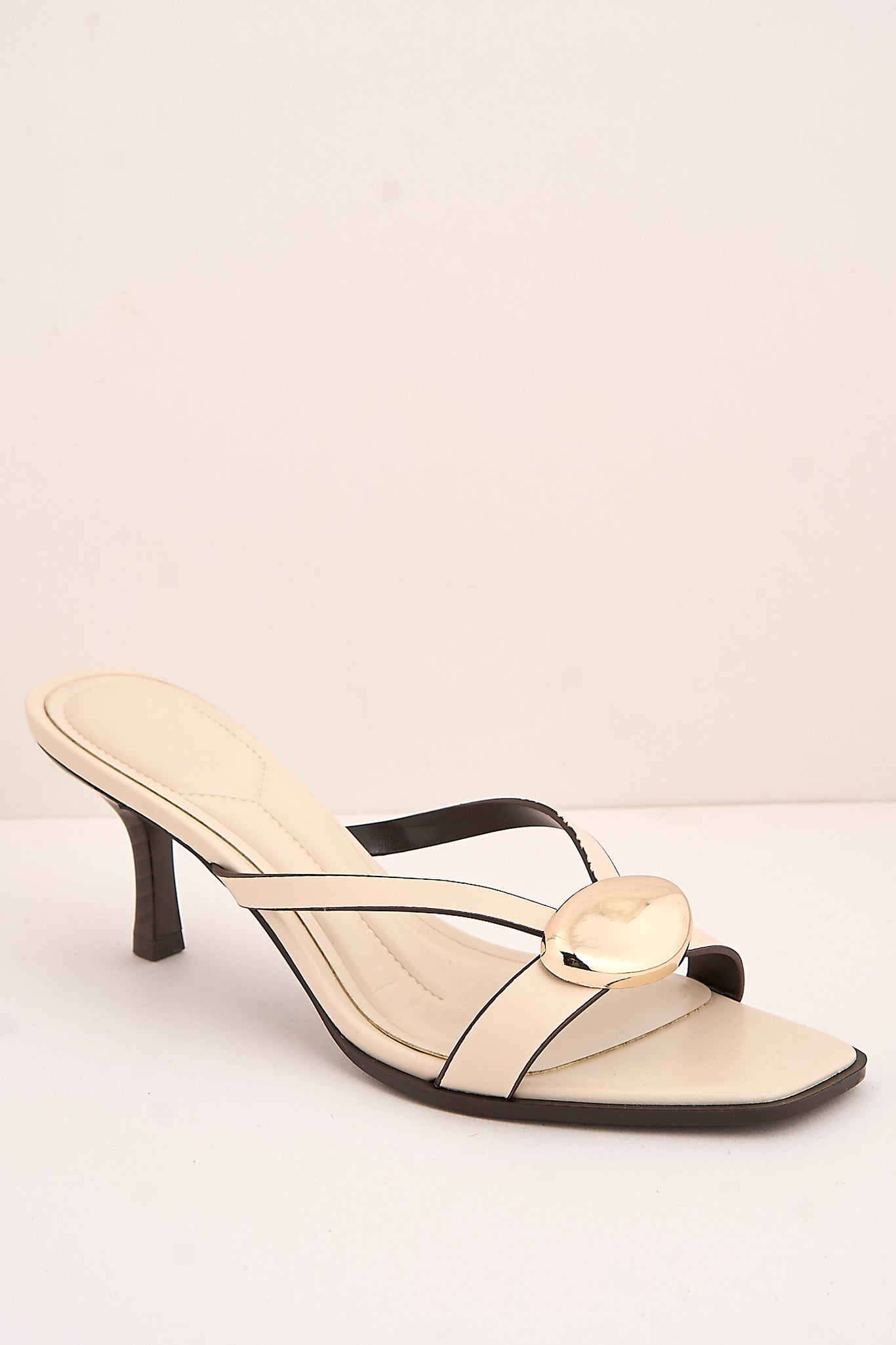 Riona Gold Pebble Detail Slip On Kitten Heel Mules In Cream 3757-BU43-CRE