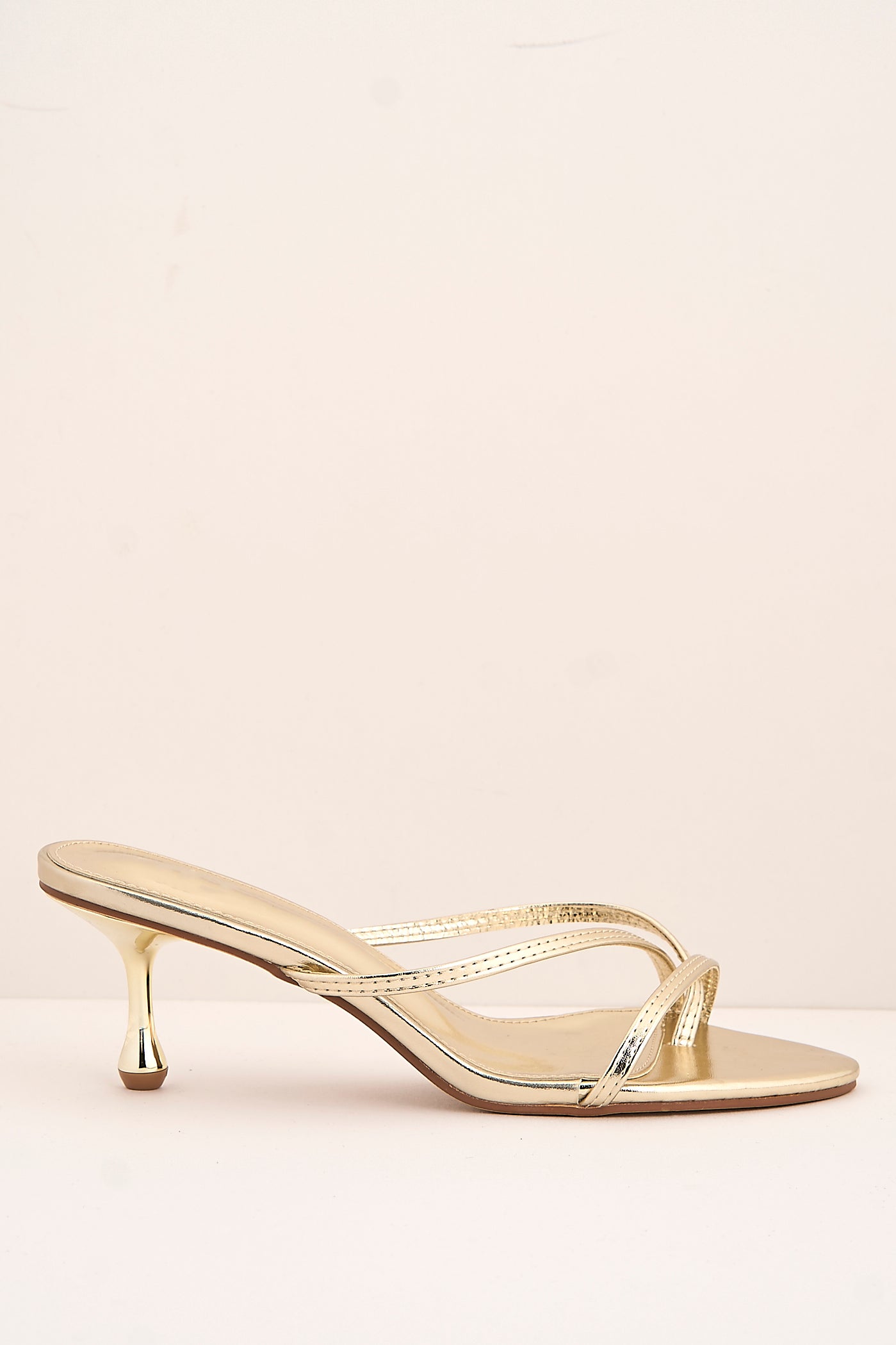 Sylvia Toepost Strappy Slip On Kitten Heel Mules In Gold XL-6-GOL
