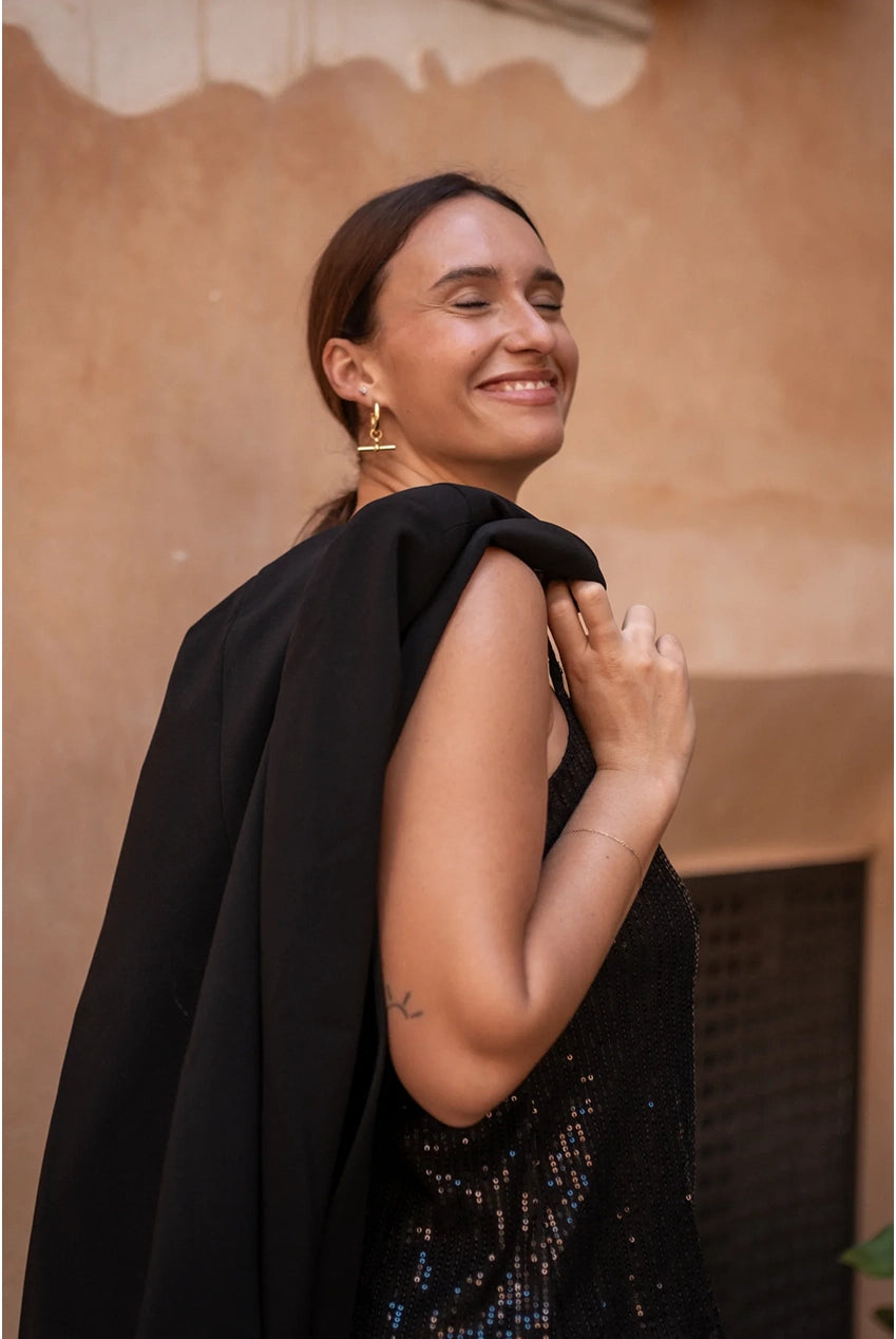 Black Tailored Cape With Leopard Print Lining GL1787