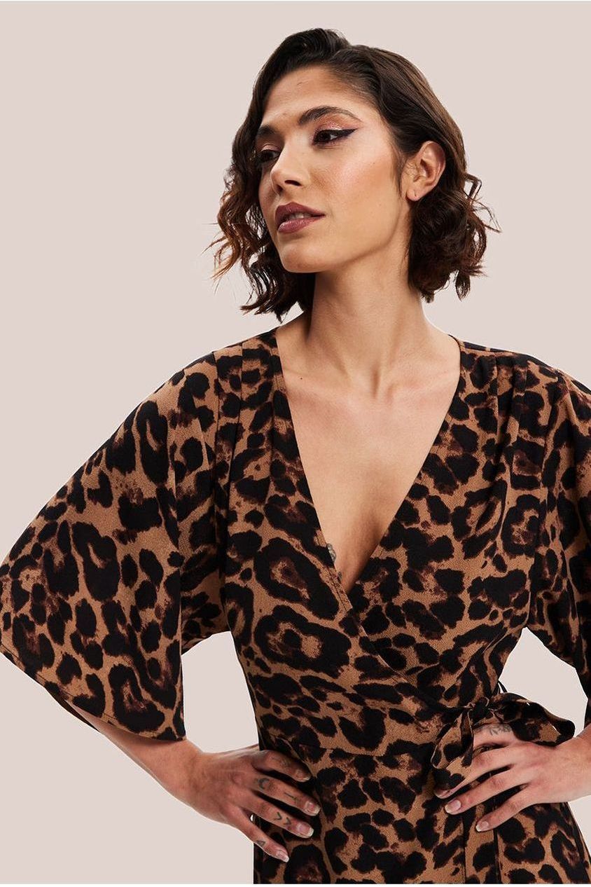 Leopard Midi Dress With Short Sleeves EH2065