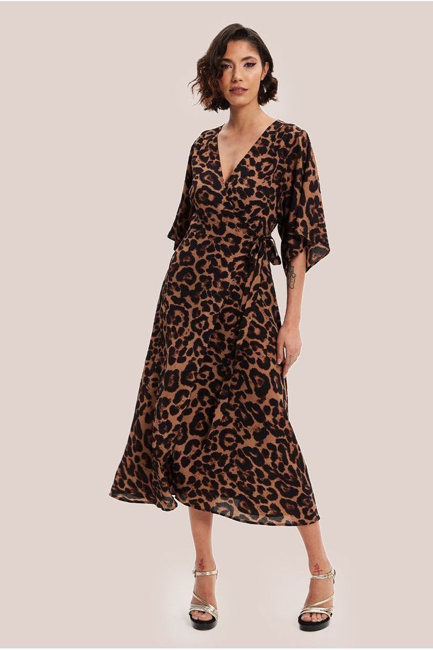 Leopard Midi Dress With Short Sleeves EH2065