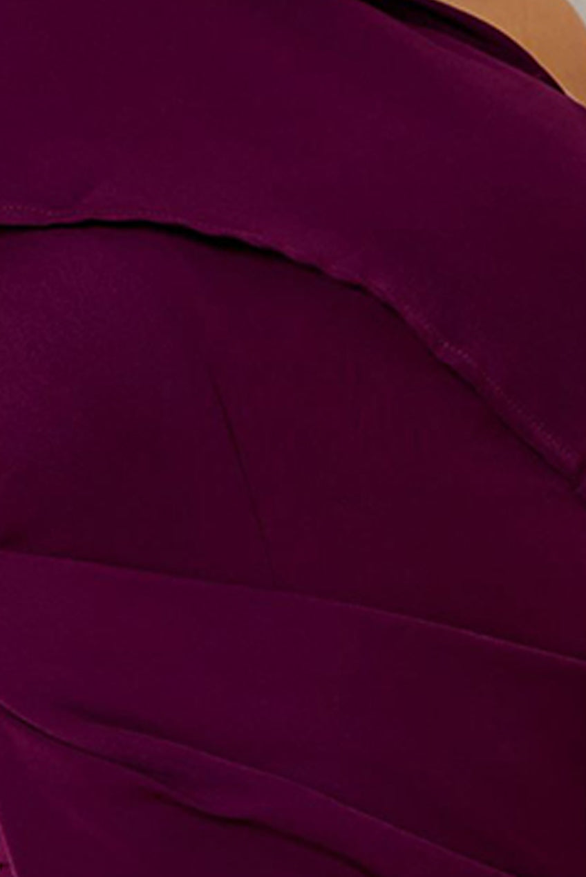 One Shoulder Wrap Detail Midi Dress In Purple EM1876PUR