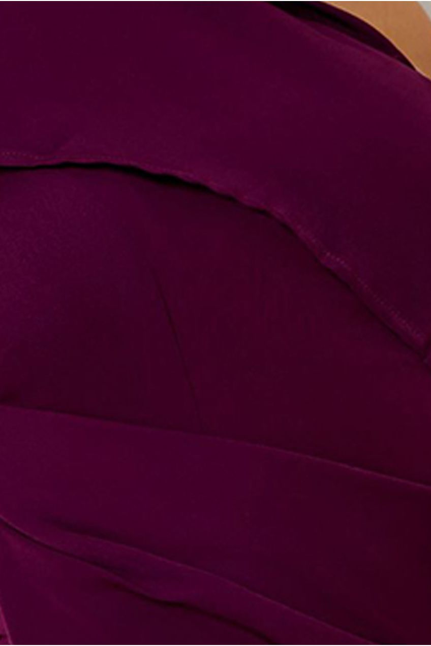 One Shoulder Wrap Detail Midi Dress In Purple EM1876PUR