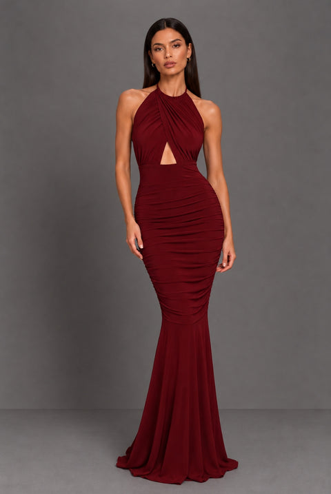 Erin Berry Halter Neck Backless Maxi Dress by Honor Gold