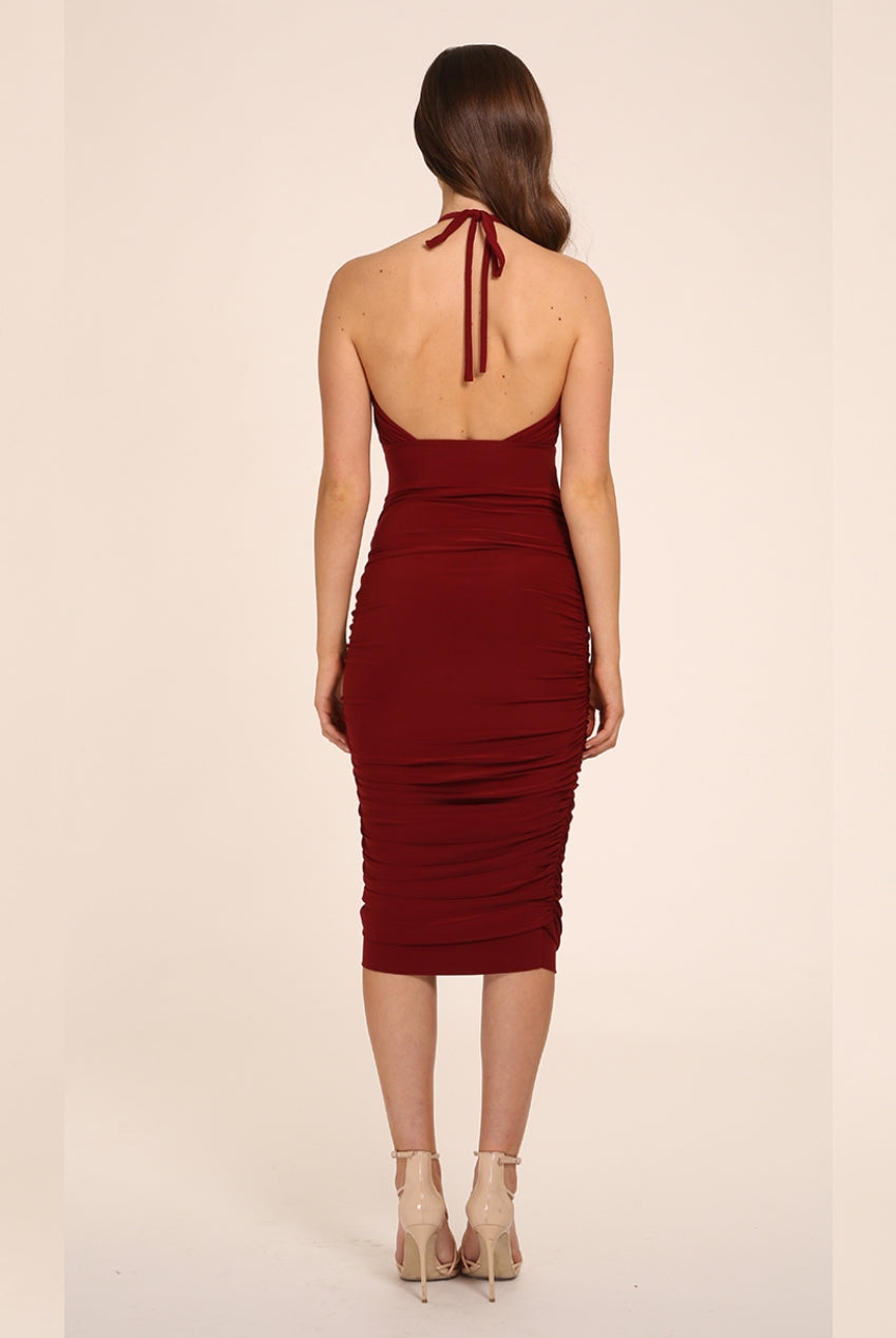 Erin Berry Halter Neck Backless Midi Dress HG-ERIN-MIDI-BERRY