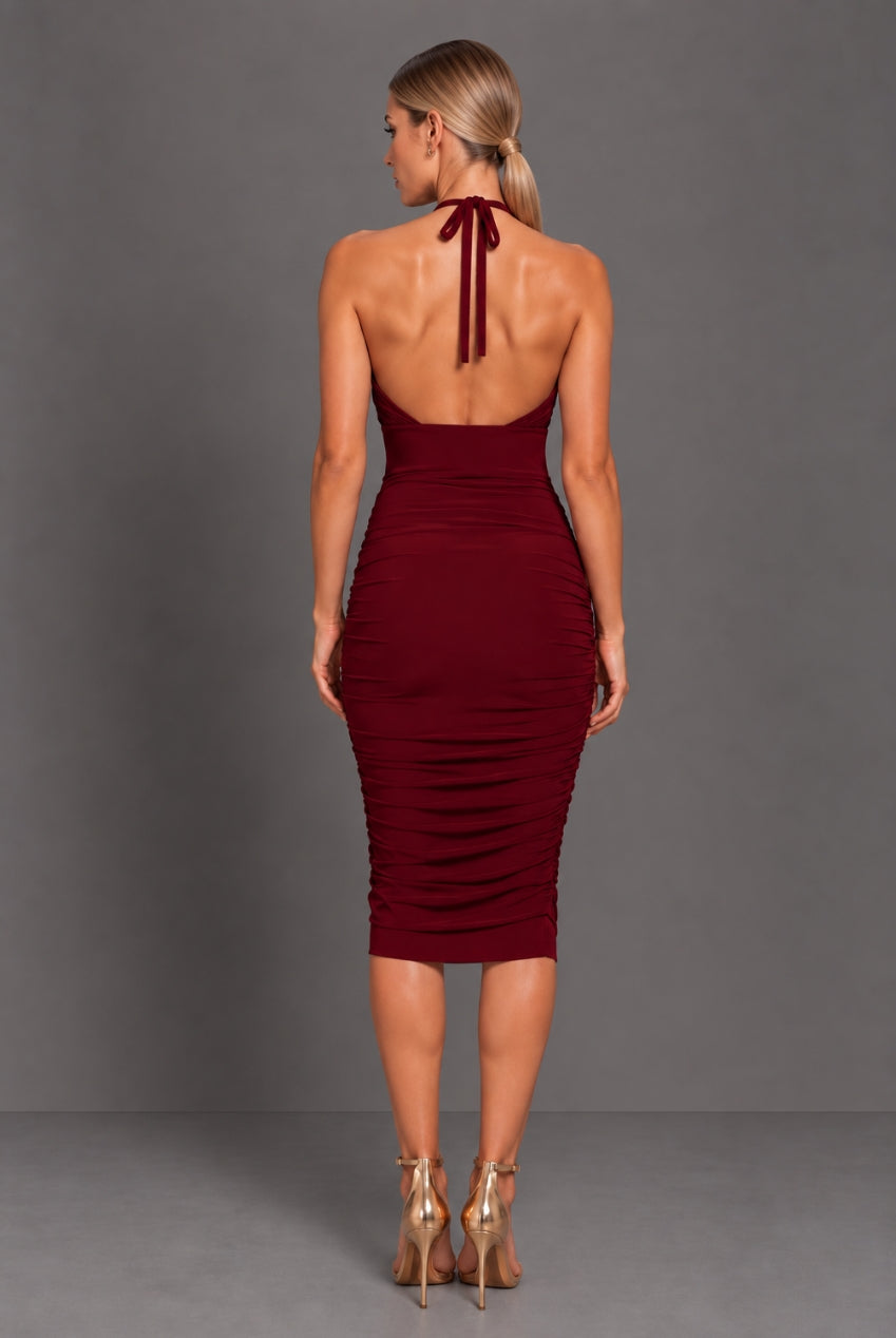 Erin Berry Halter Neck Backless Midi Dress HG-ERIN-MIDI-BERRY