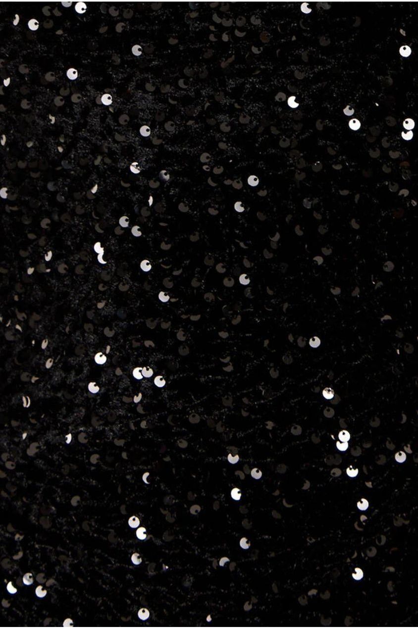 Black Sequin Velvet One Shoulder Midi Dress F0-LIQ23AW015