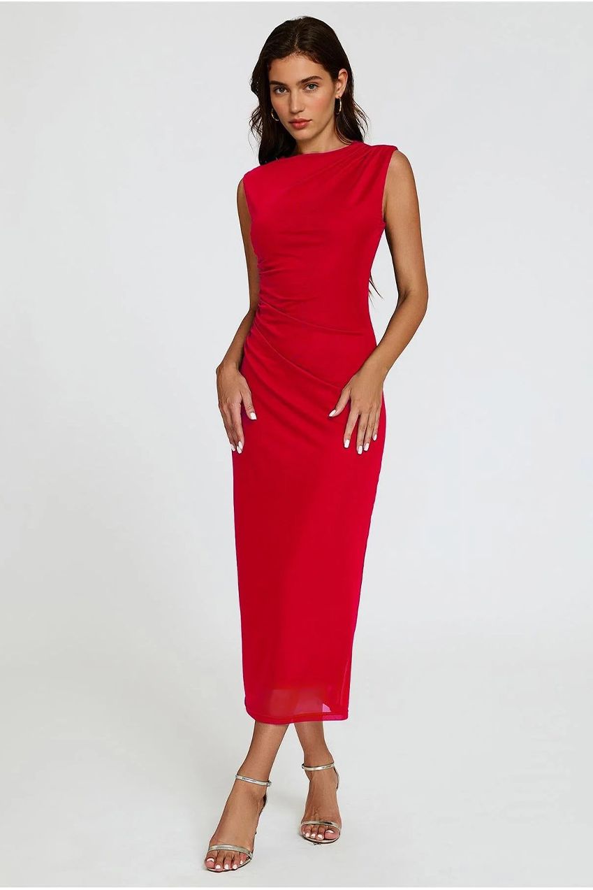Mesh Maxi Dress In Red FS824