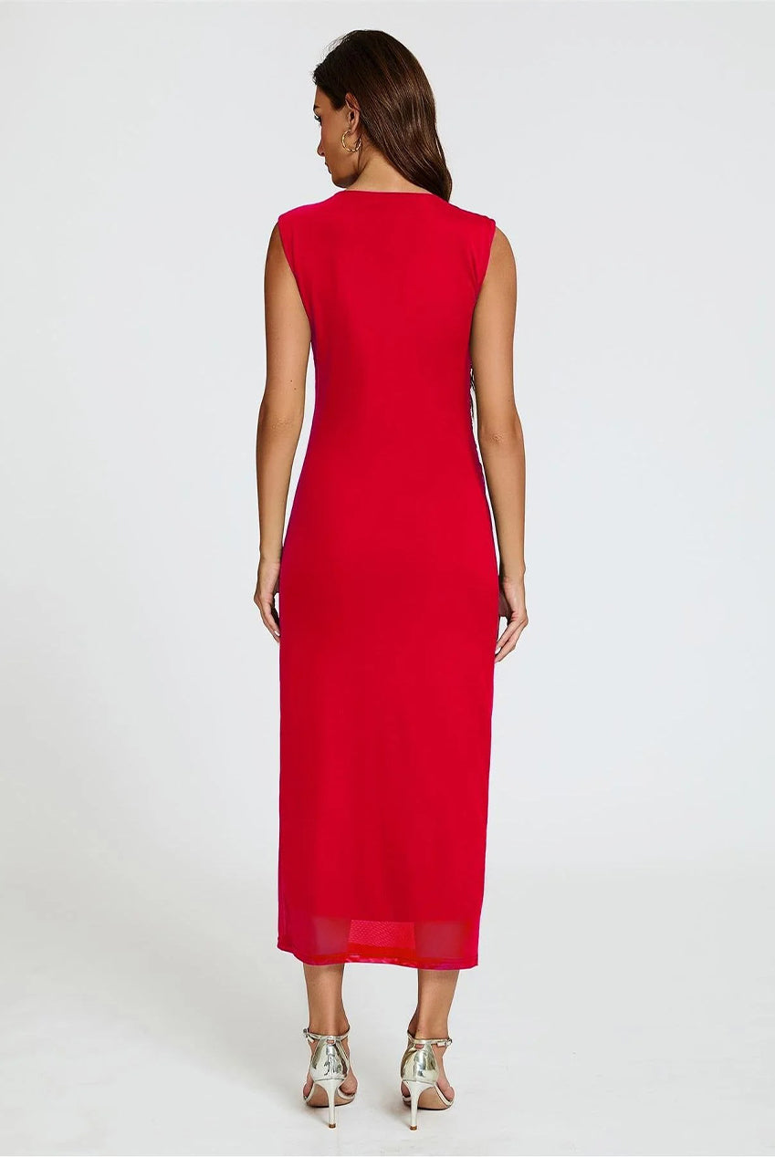 Mesh Maxi Dress In Red FS824