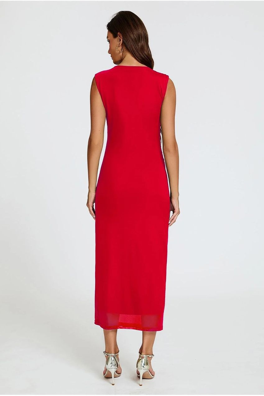 Mesh Maxi Dress In Red FS824