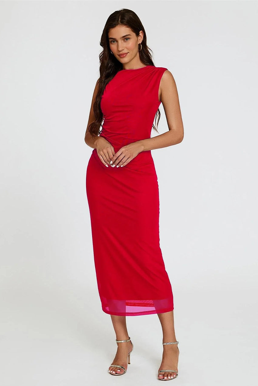 Mesh Maxi Dress In Red FS824