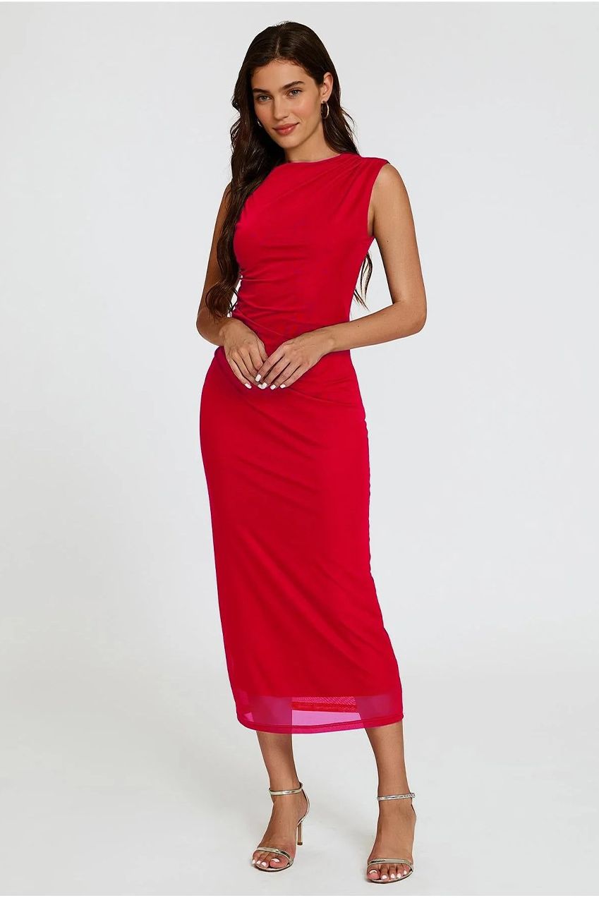 Mesh Maxi Dress In Red FS824